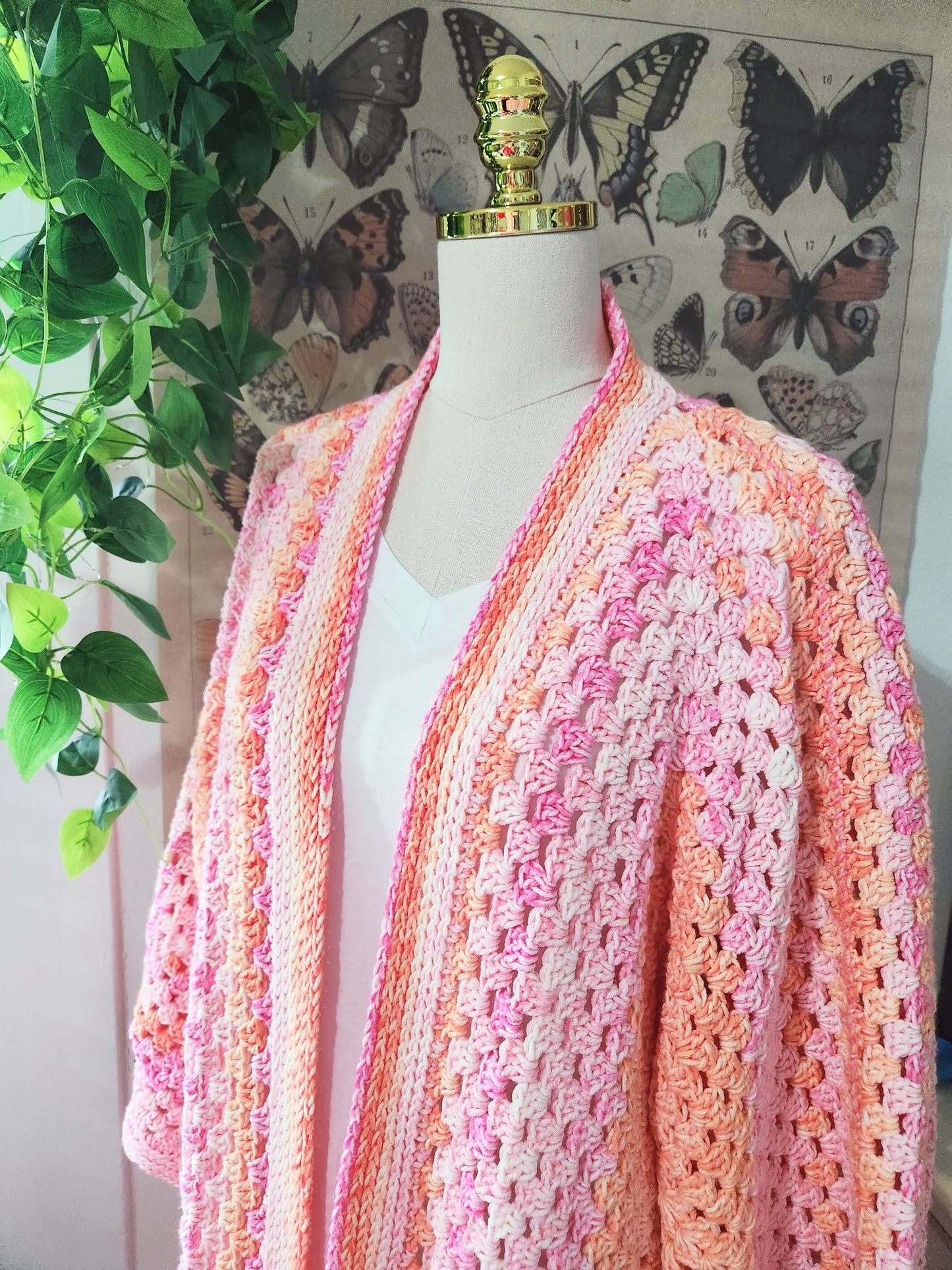 Hand Crocheted Pink and Orange Cardigan