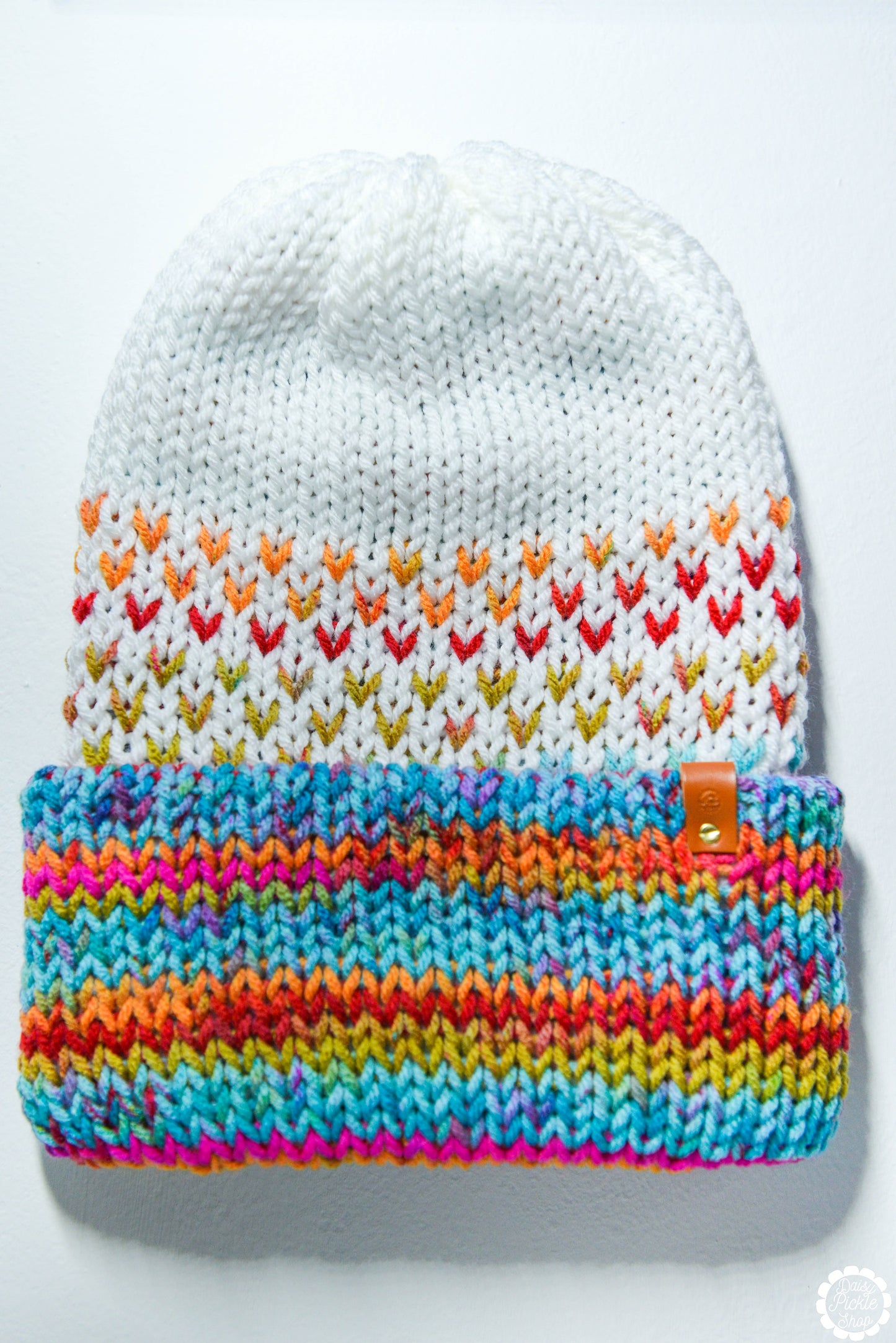 Reversible White Neon Heart Knit Beanie Media 1 of 6