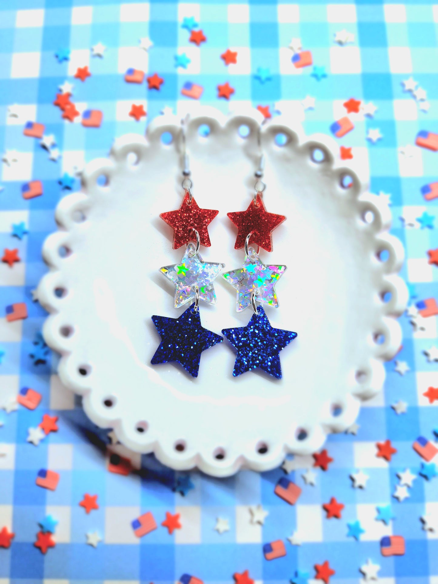 Red White and Blue Sparkle Stack Earrings