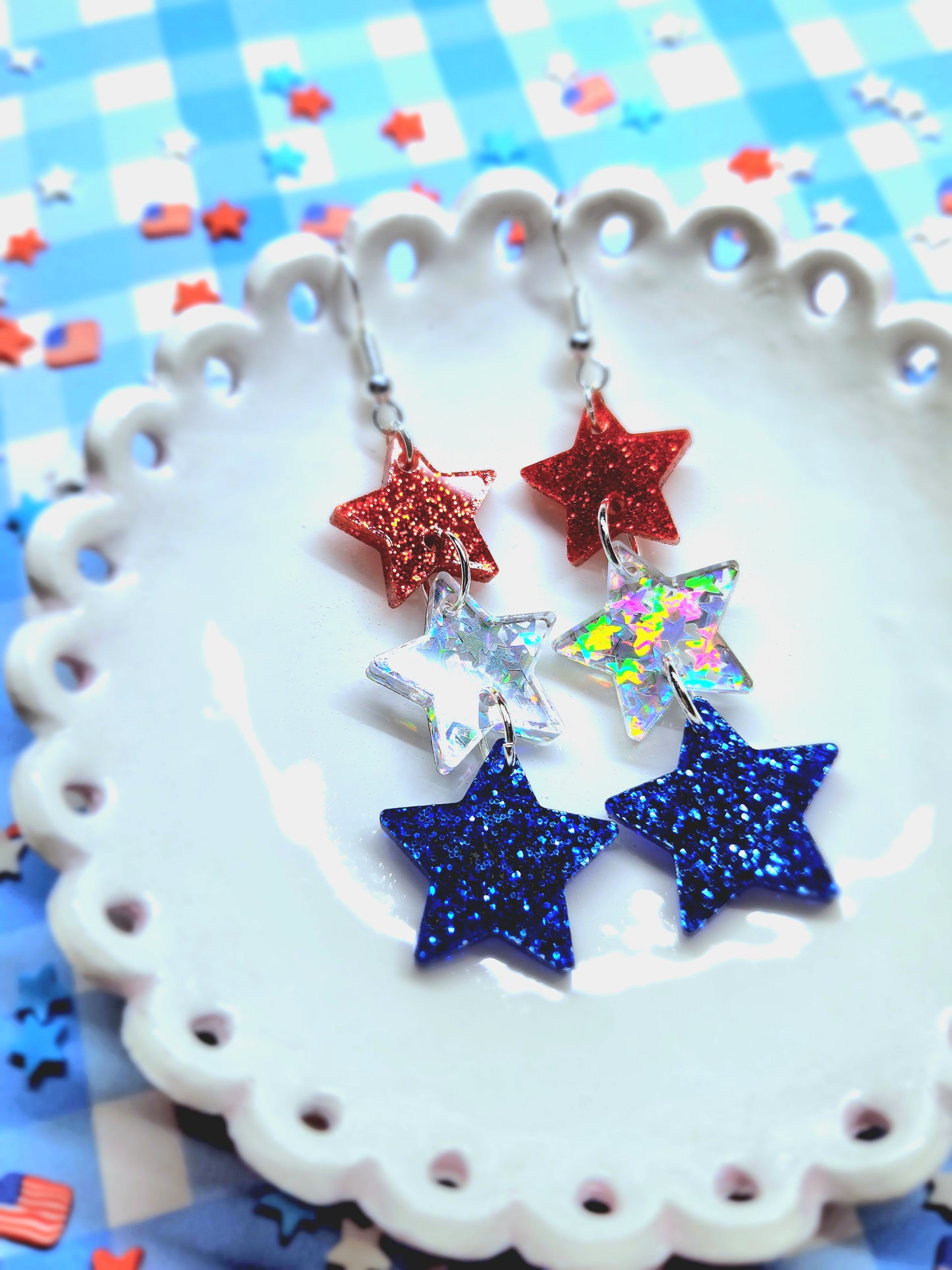 Red White and Blue Sparkle Stack Earrings