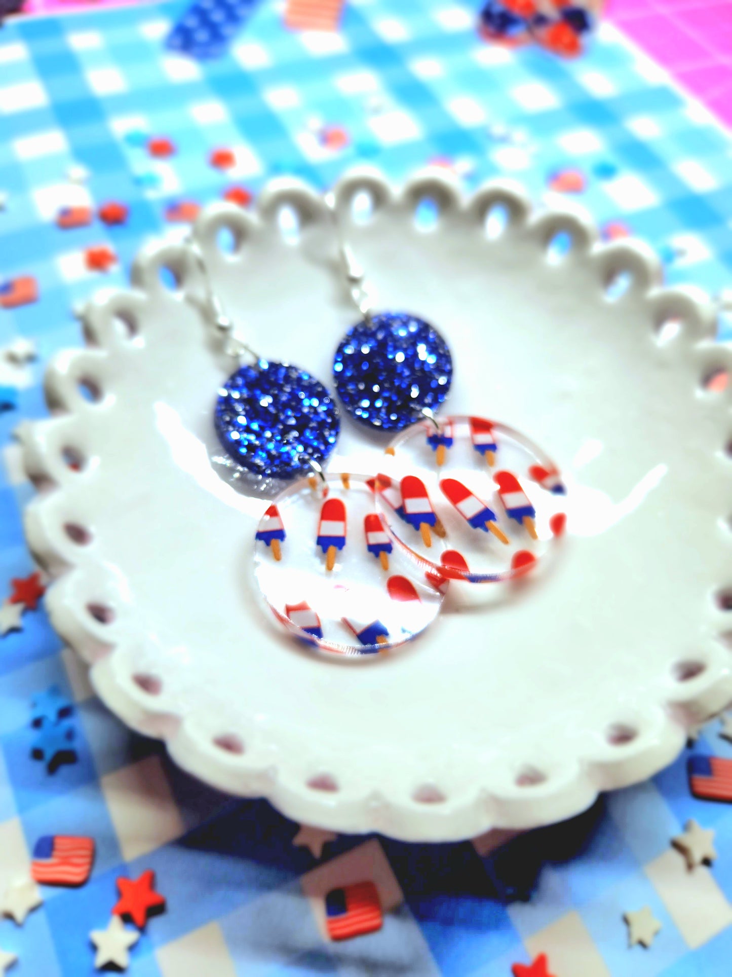 Red White and Blue Sparkle Pop Earrings