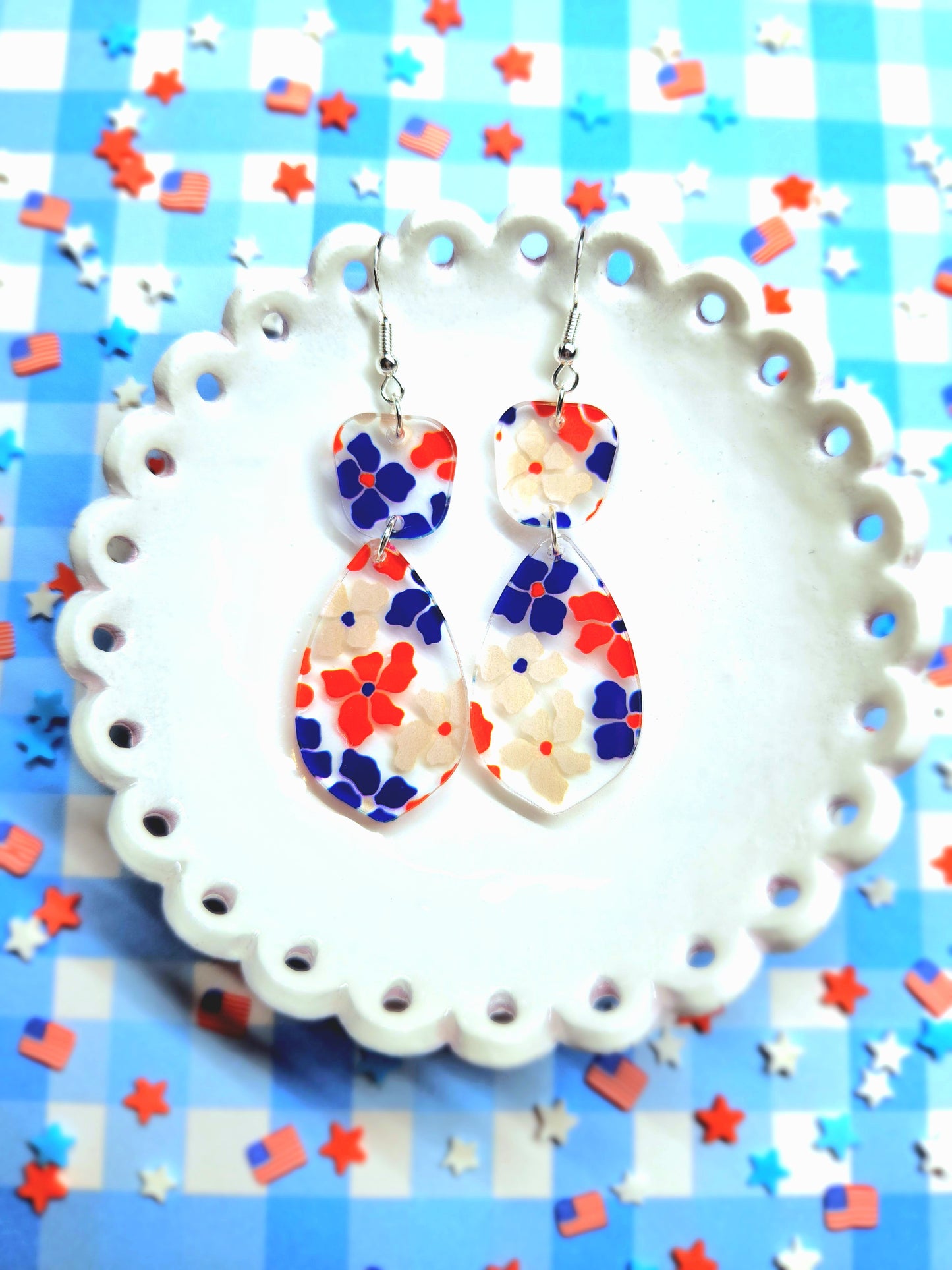 Red White and Blue Floral Stack Earrings