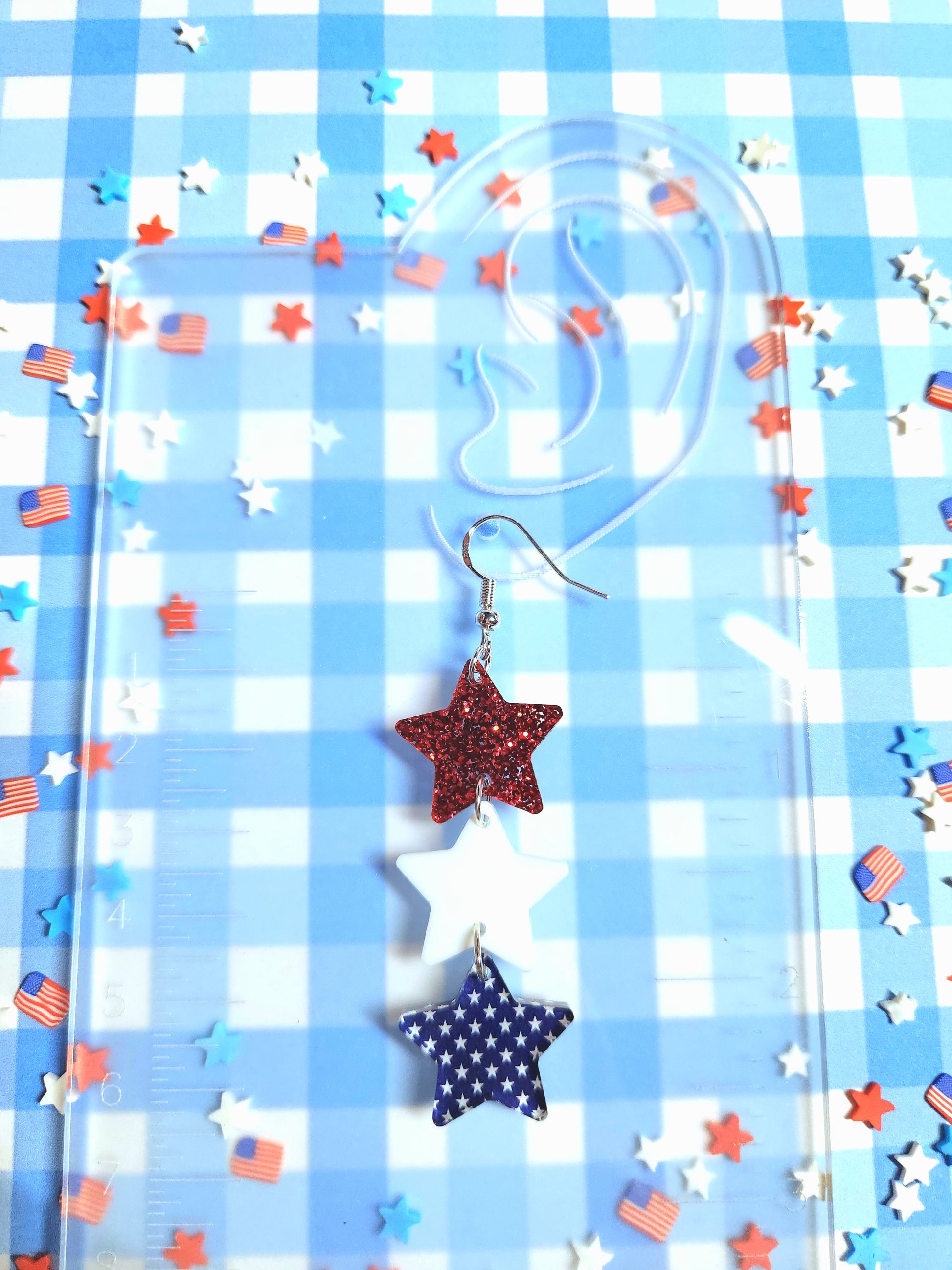 Red White and Blue Sparkle Stack Star Earrings