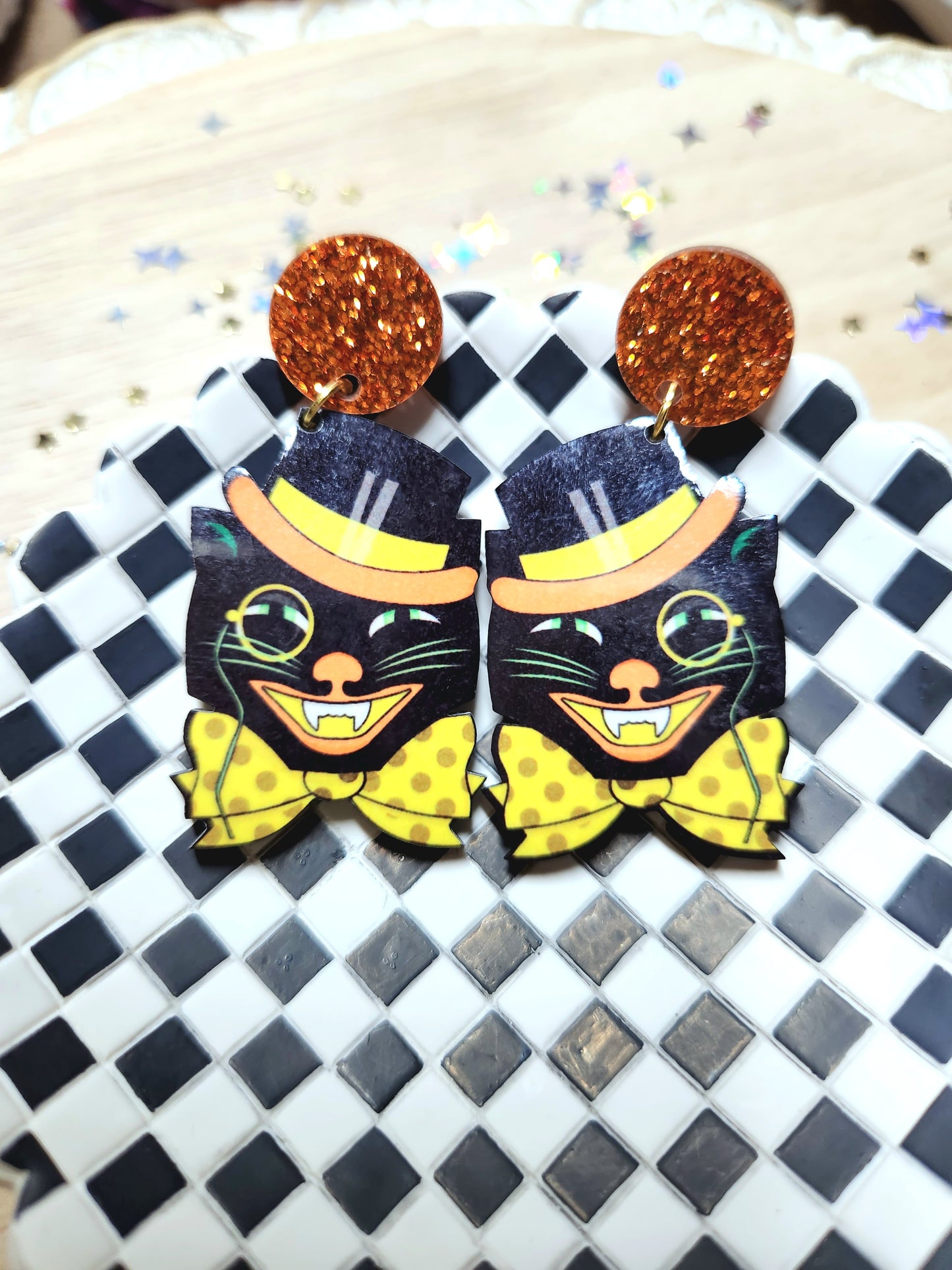 black cat earrings