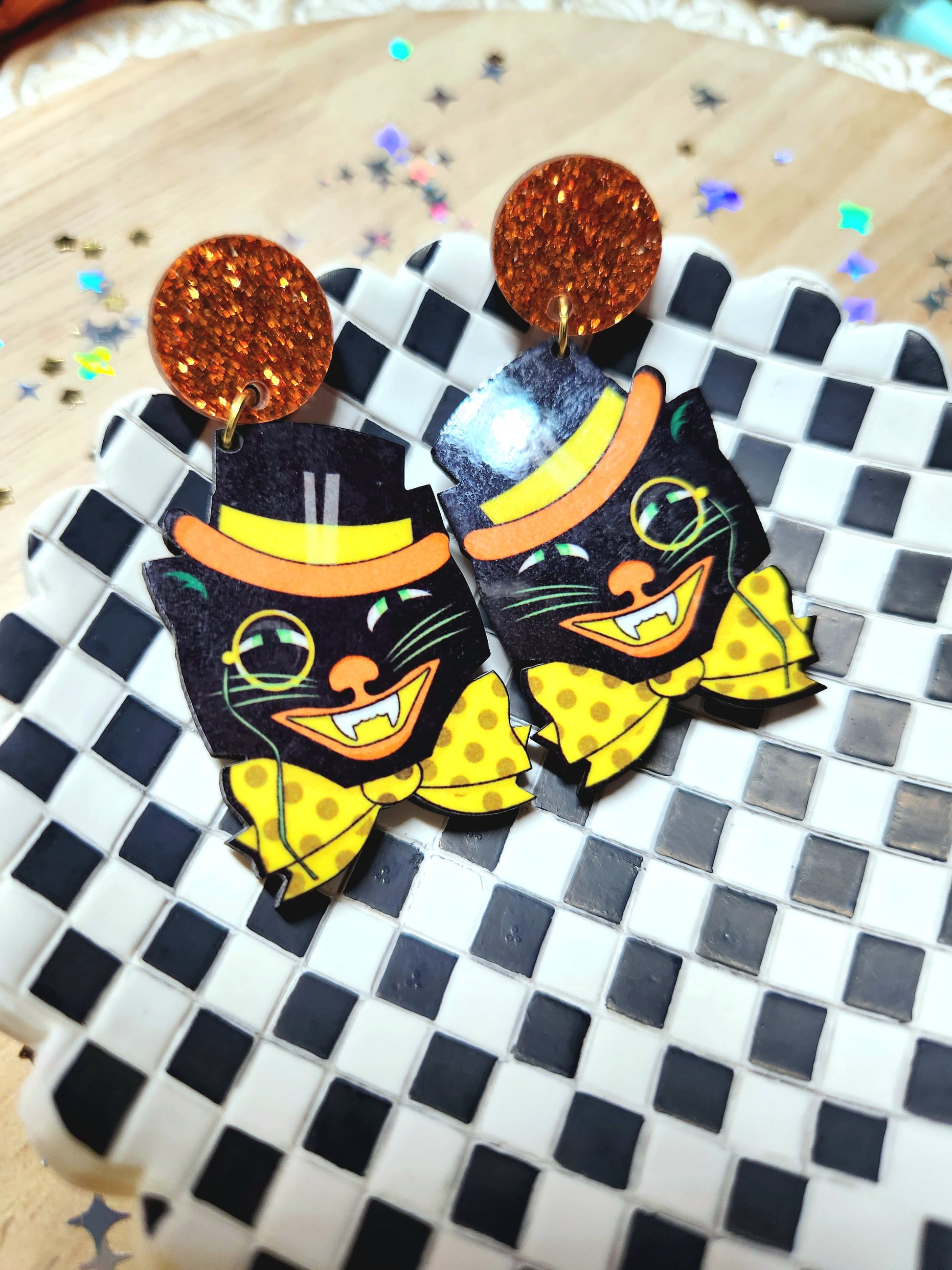 black cat earrings