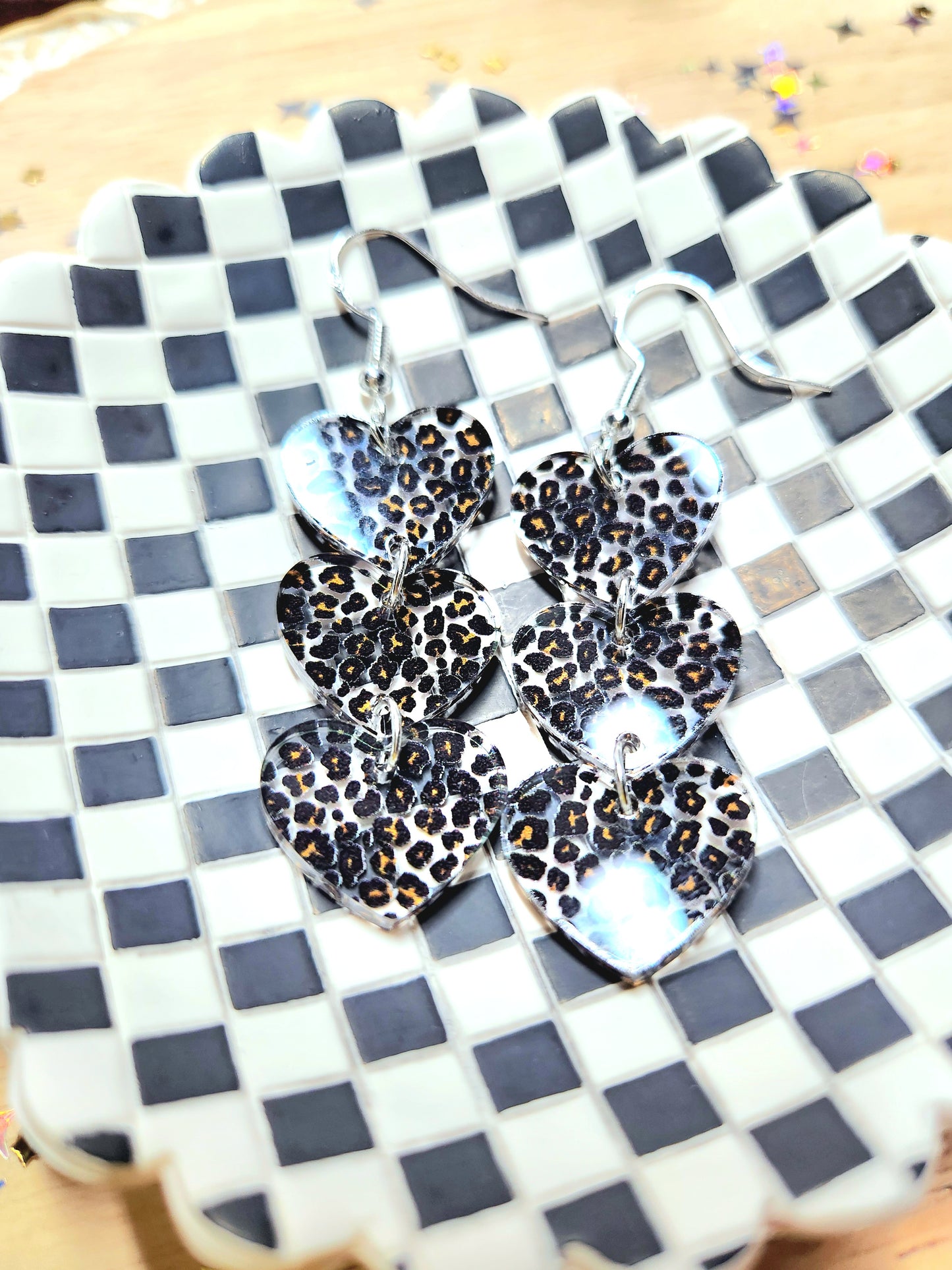 leopard heart earrings