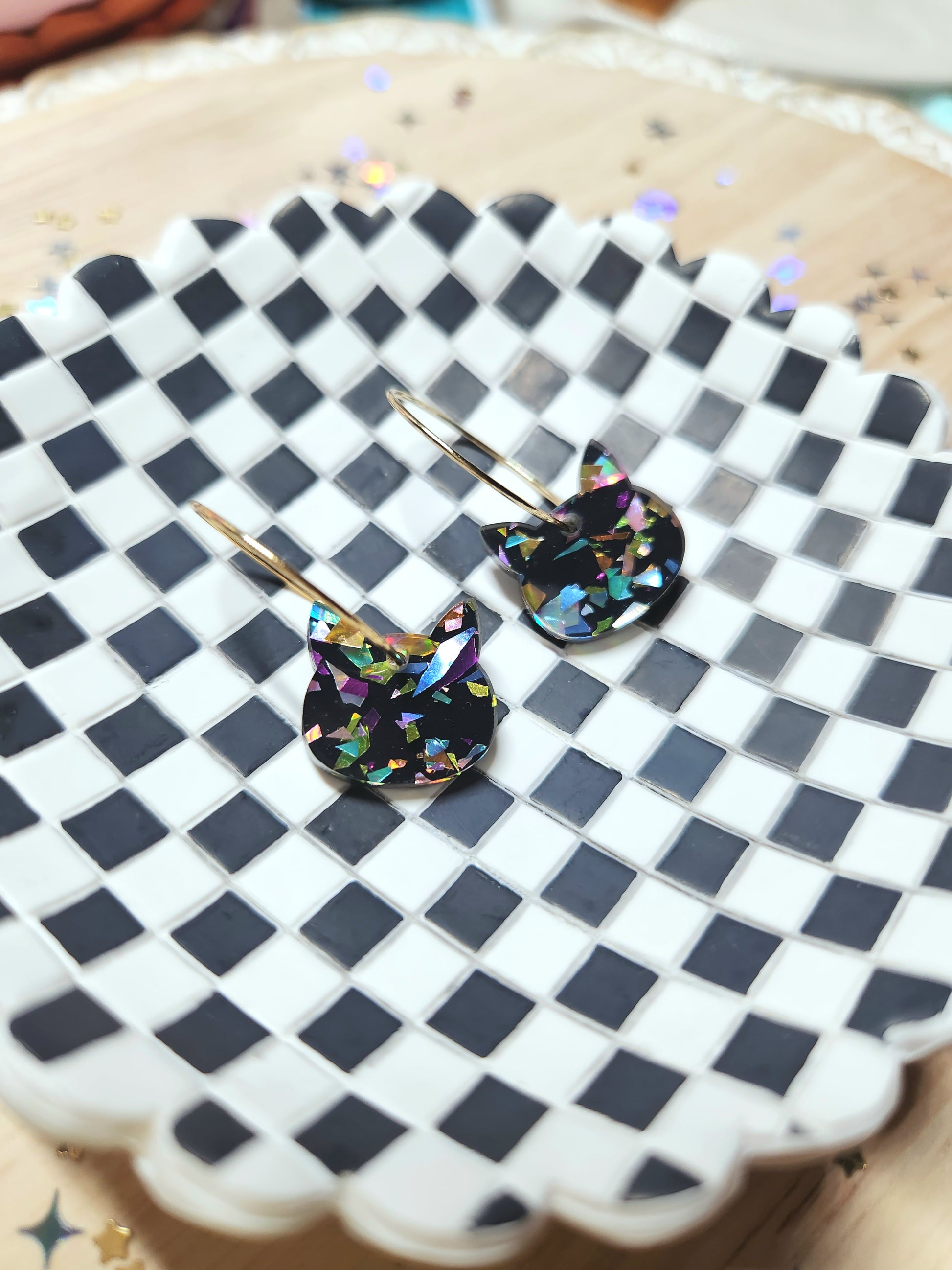 black cat hoop earrings