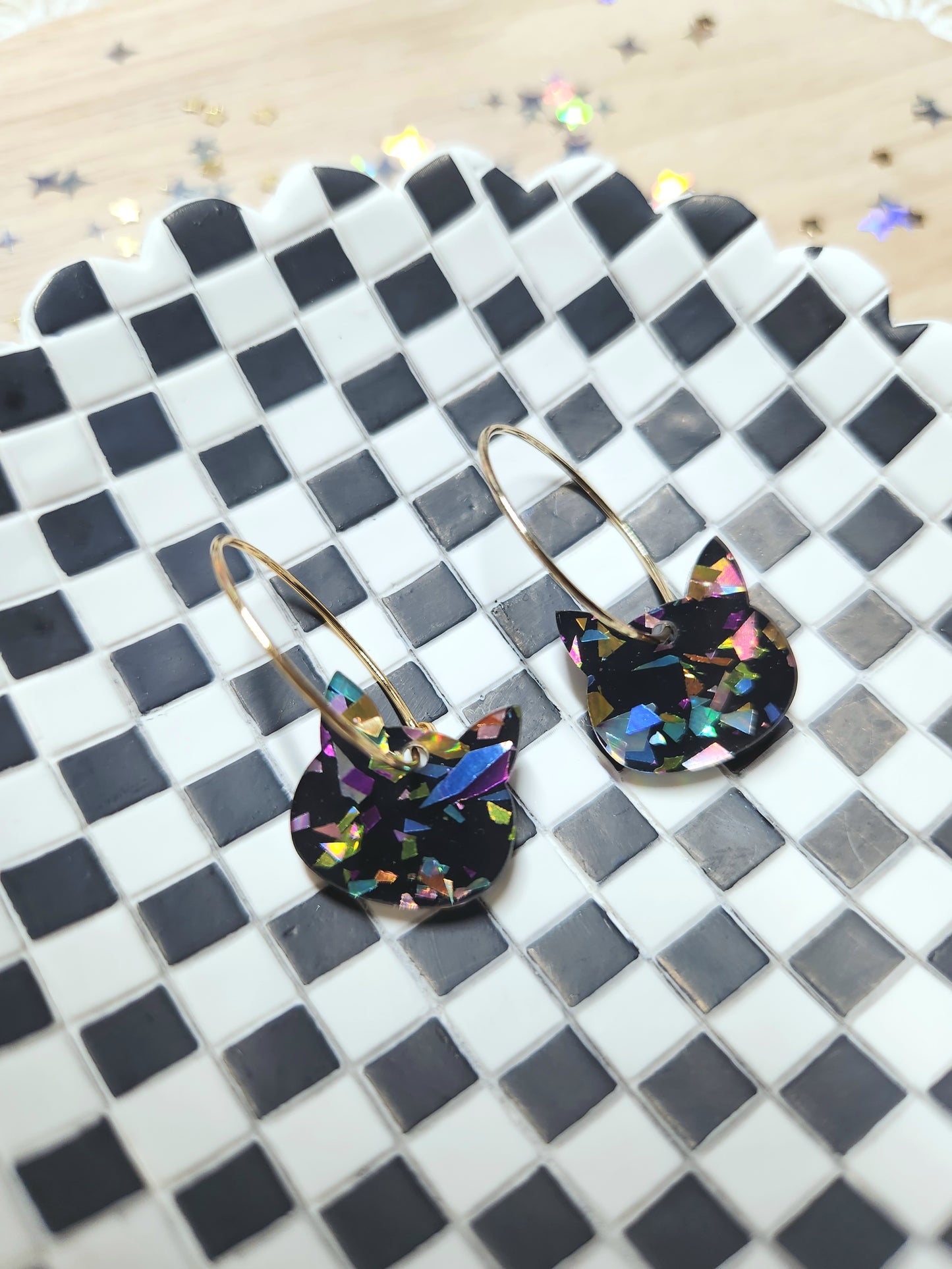 black cat hoop earrings