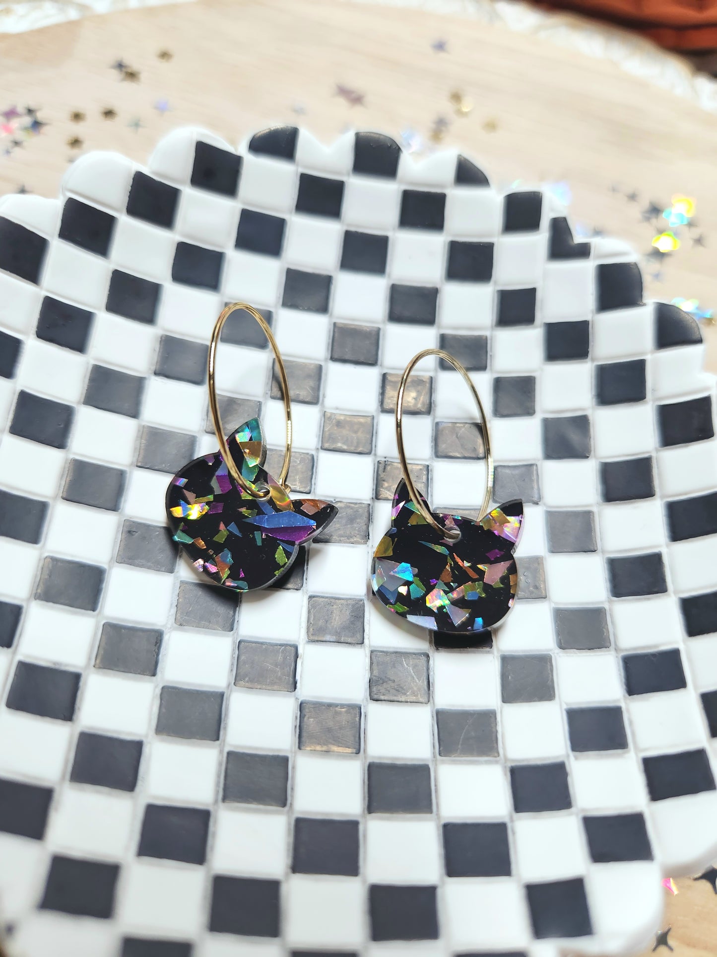 black cat hoop earrings