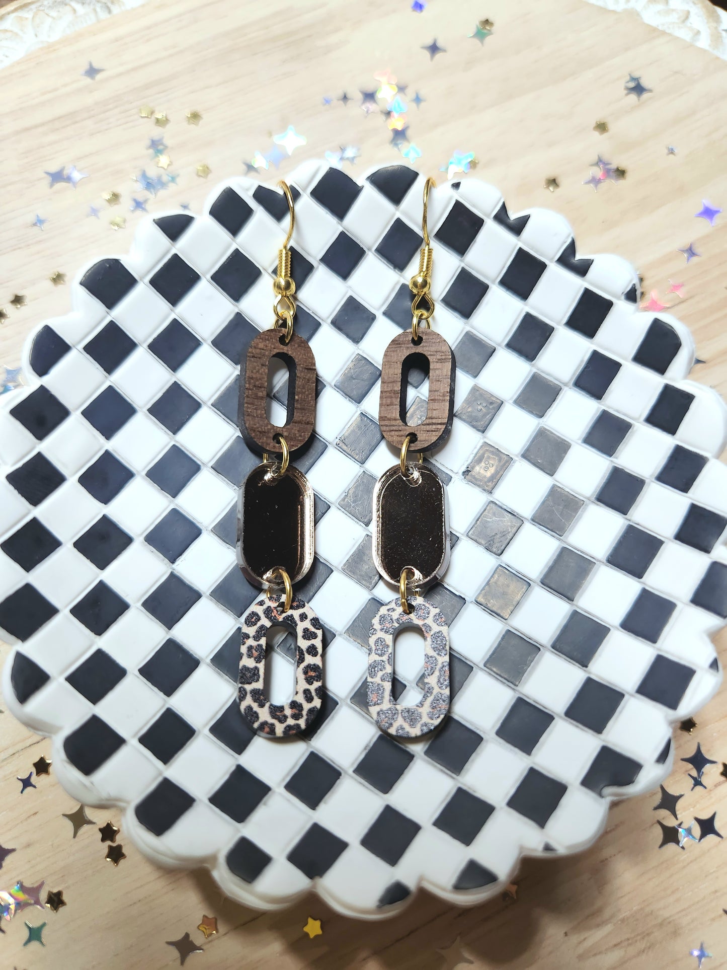 leopard stack earrings