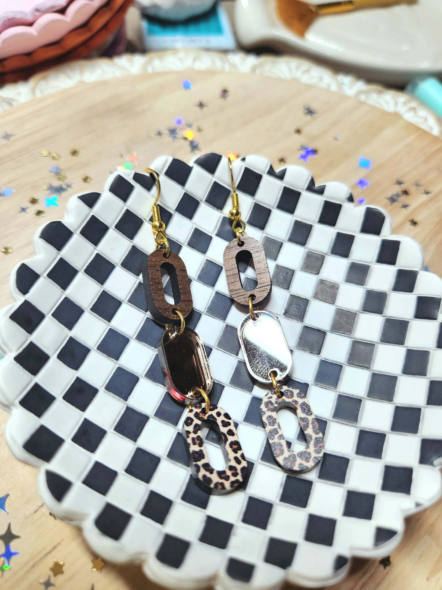 leopard stack earrings