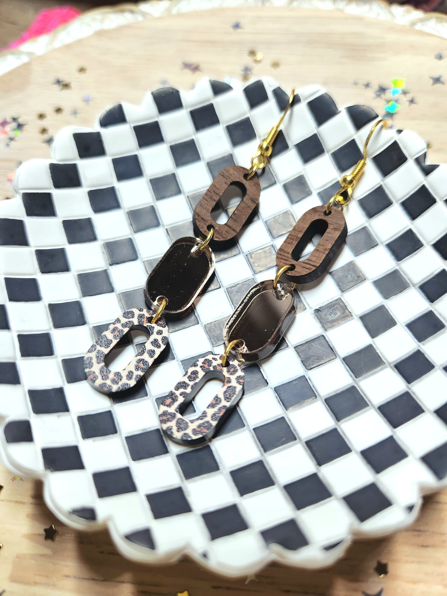 leopard stack earrings