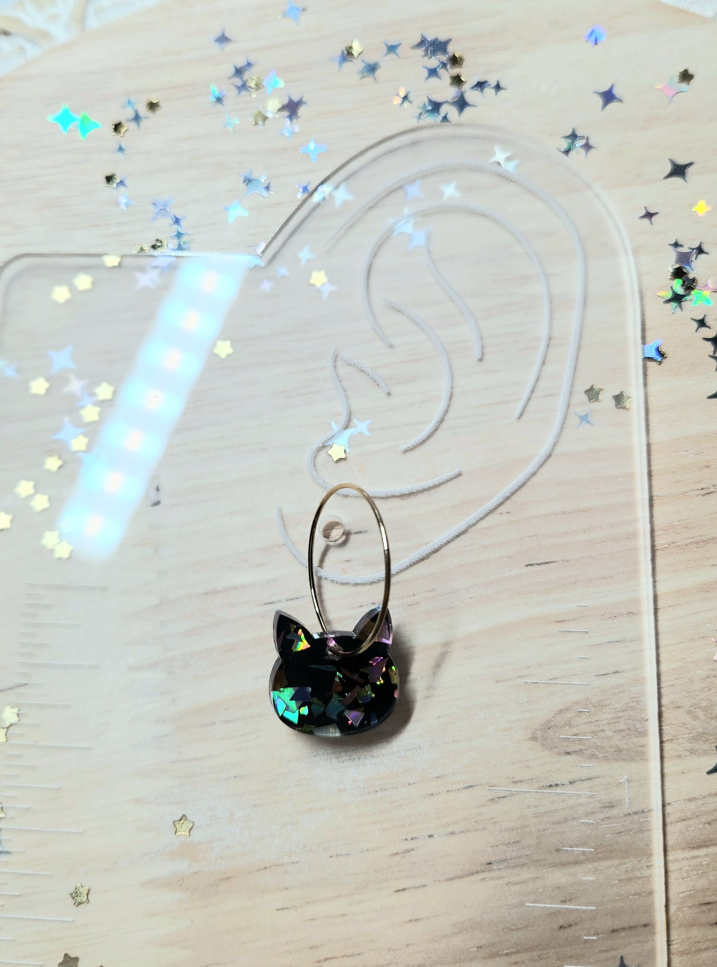 black cat hoop earrings