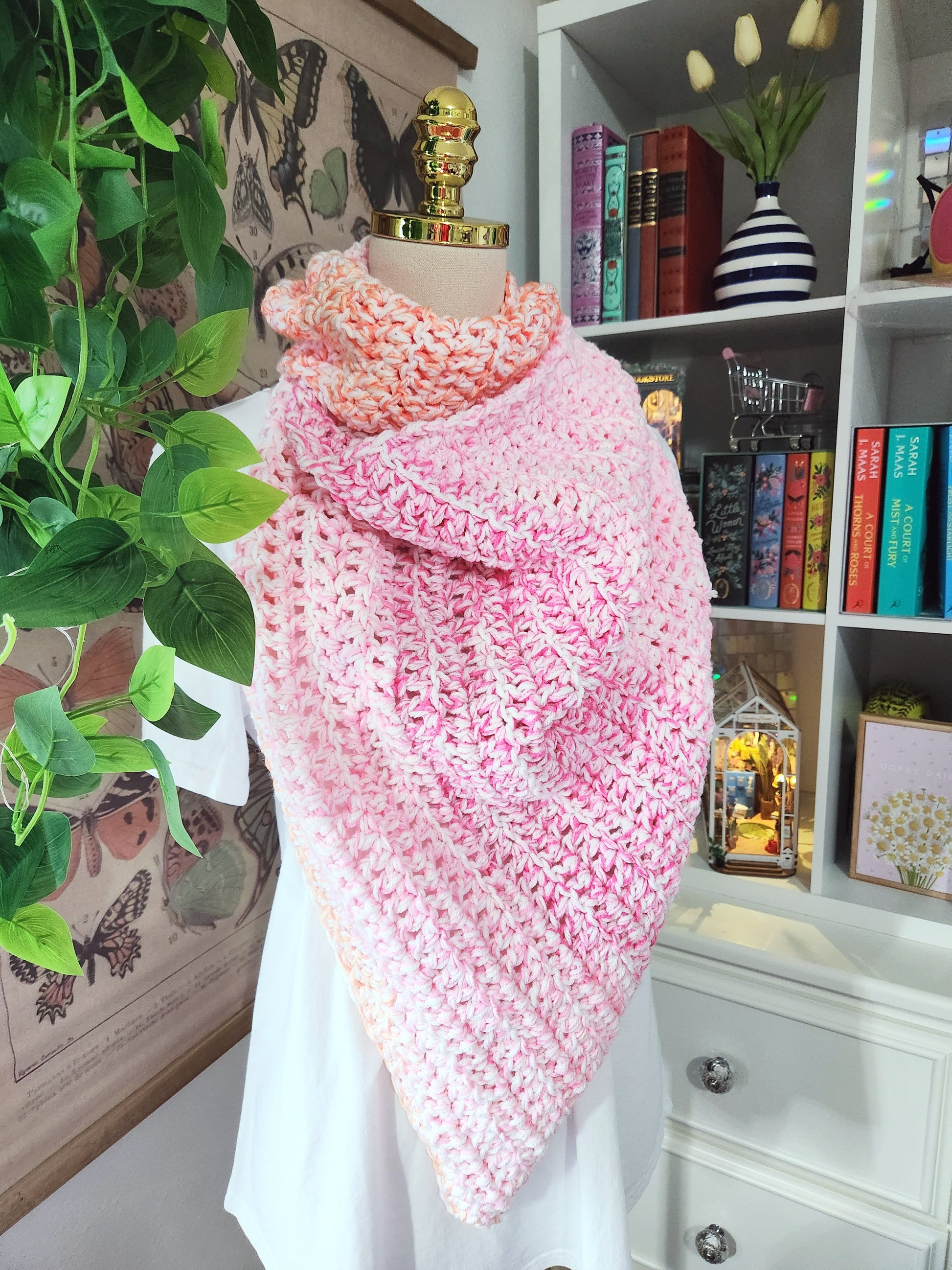 pink and orange triangle scarf