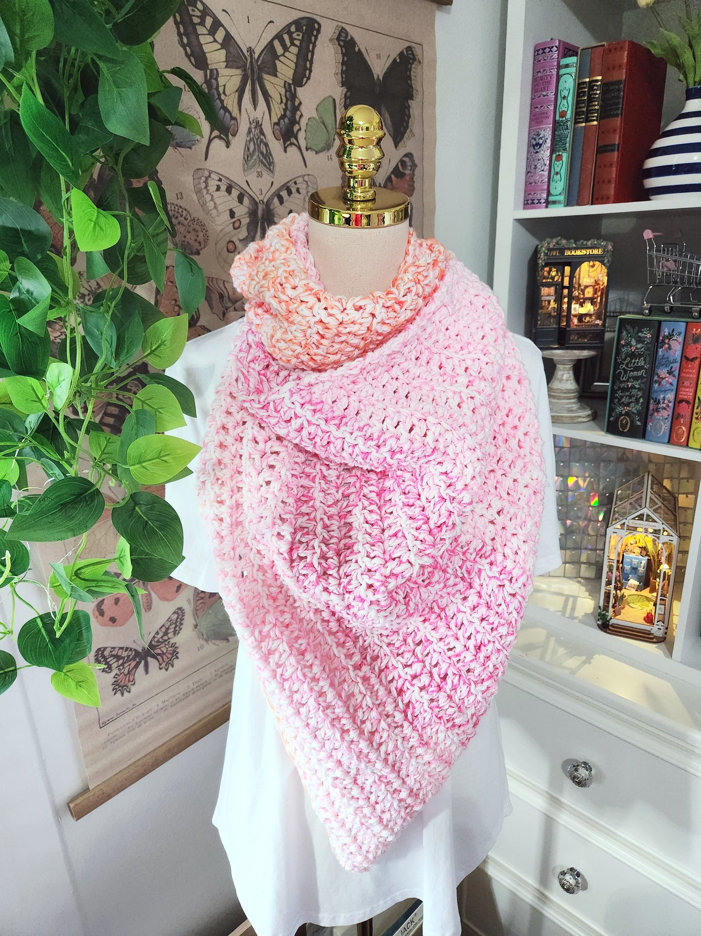 pink and orange triangle scarf