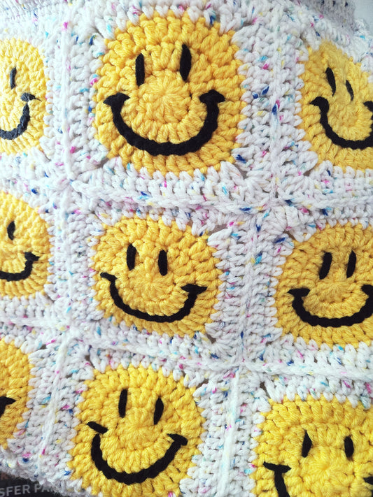 happy face crocheted bag