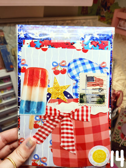 Colorful children's book with patriotic design held by a hand.