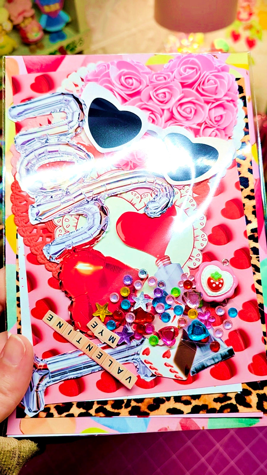 Sticker Set with lots of Valentines Day stickers and background stickers that are pink, red, white and leopard.