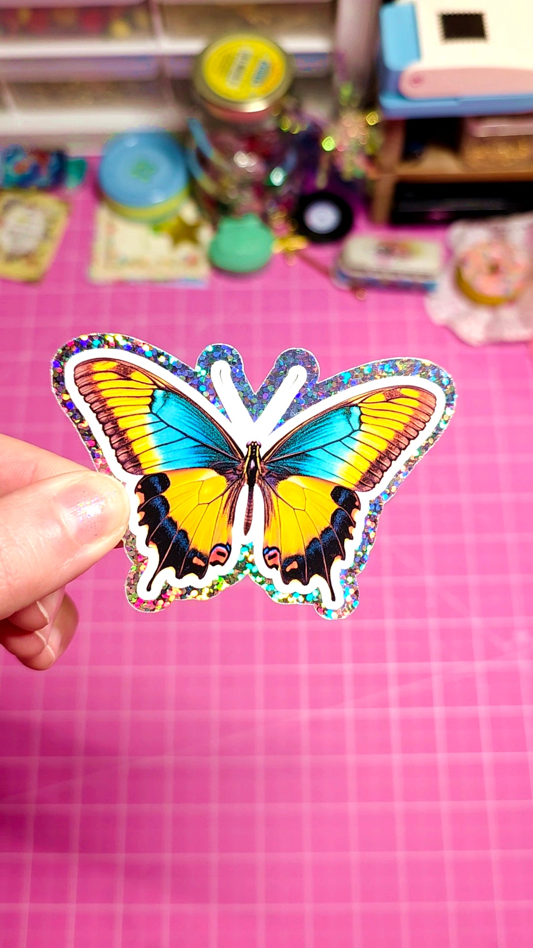 blue yellow butterfly sticker