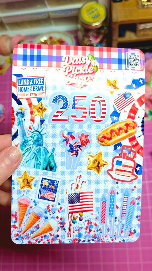 Pack of stickers with American-themed graphics and 'Baby Piccolo' branding.
