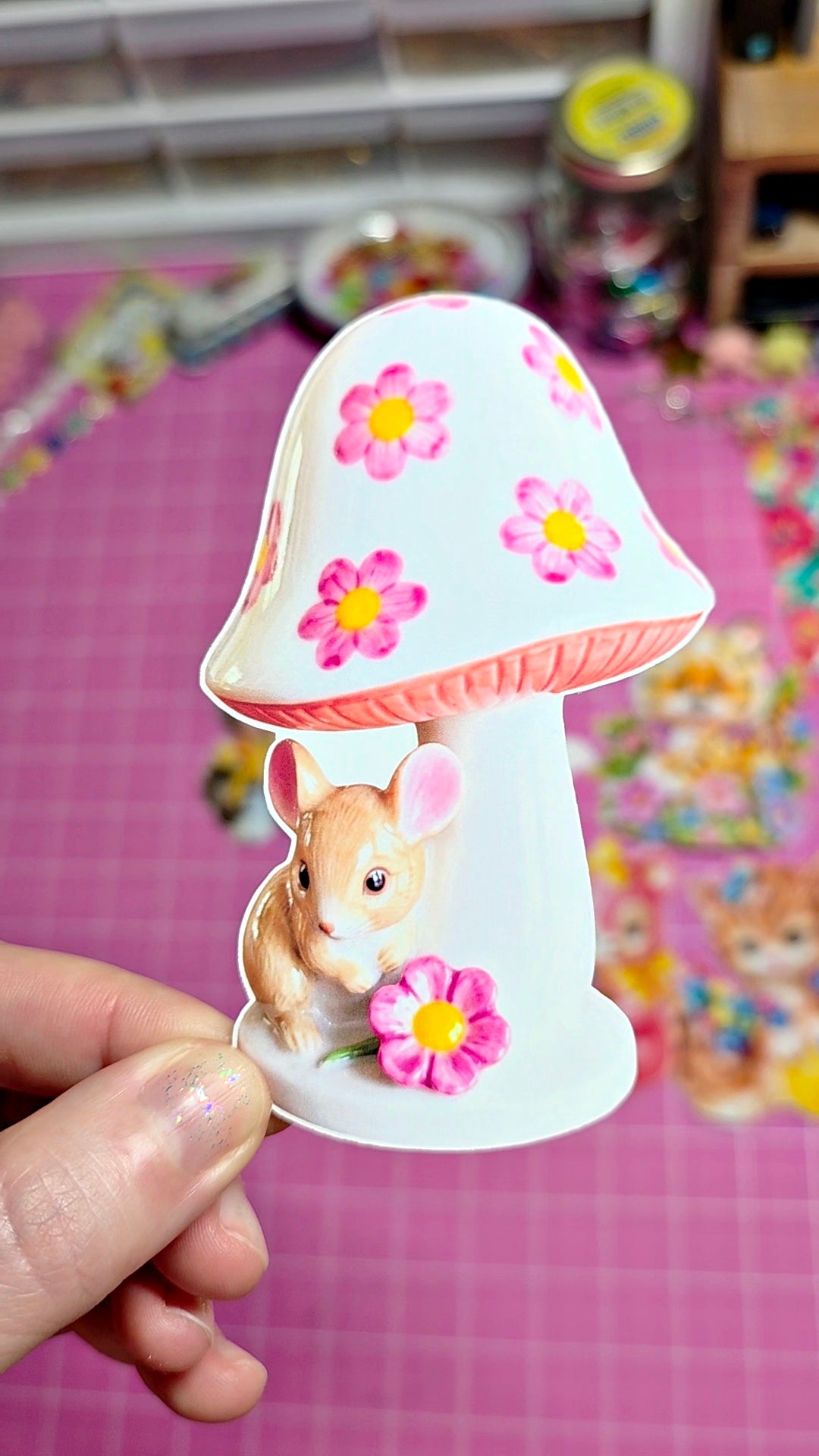 Small decorative lamp with a hamster design on a colorful background