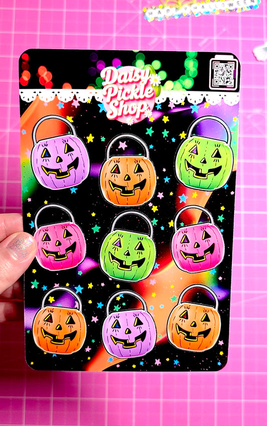 Neon Colorful Pumpkin Pail sticker sheet