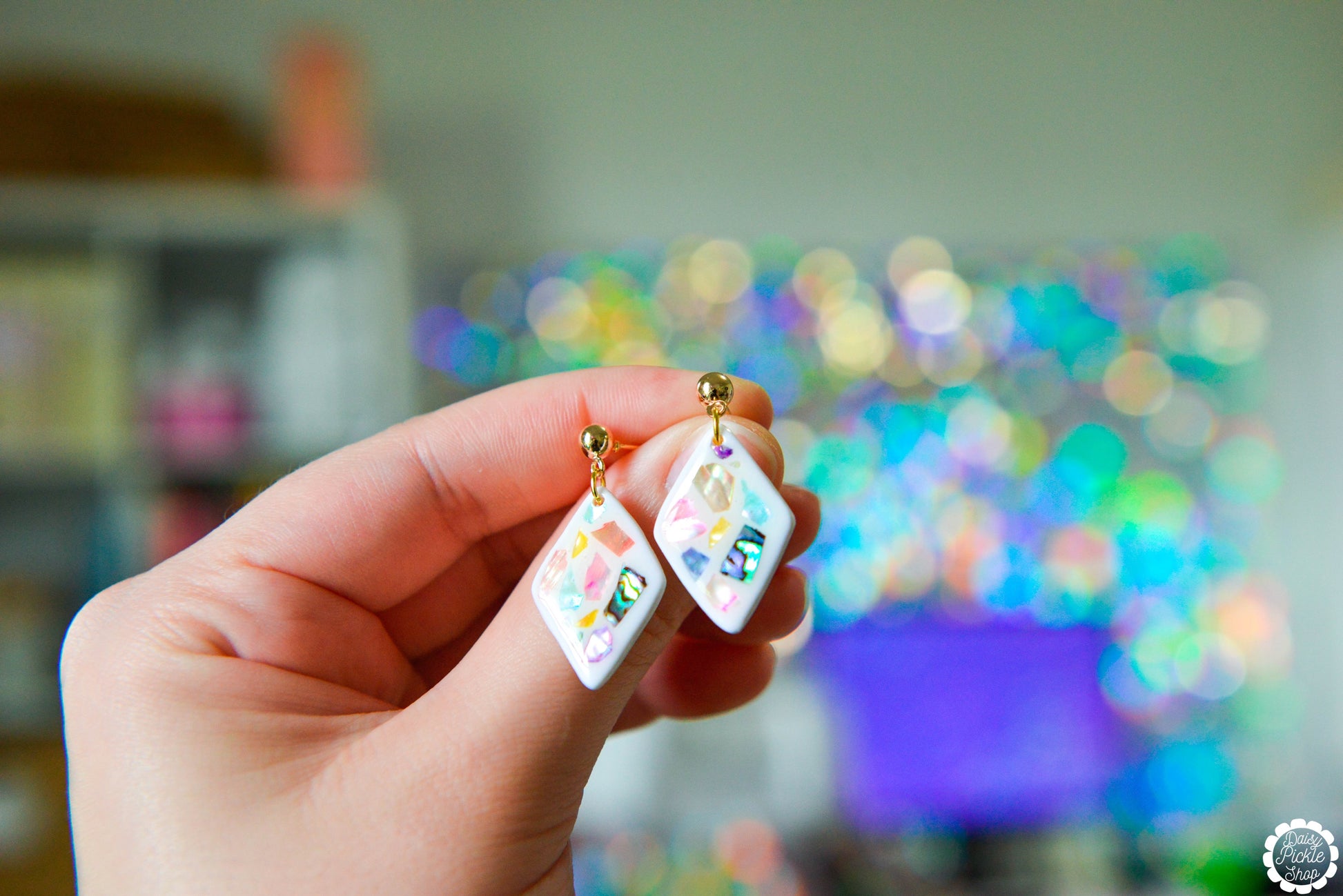 Diamond Abalone Shell Earrings  Media 1 of 8