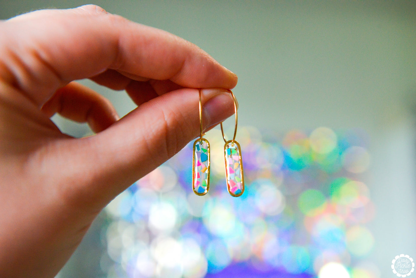 Long Golden Summer Terrazzo Hoop Earrings  Media 1 of 4