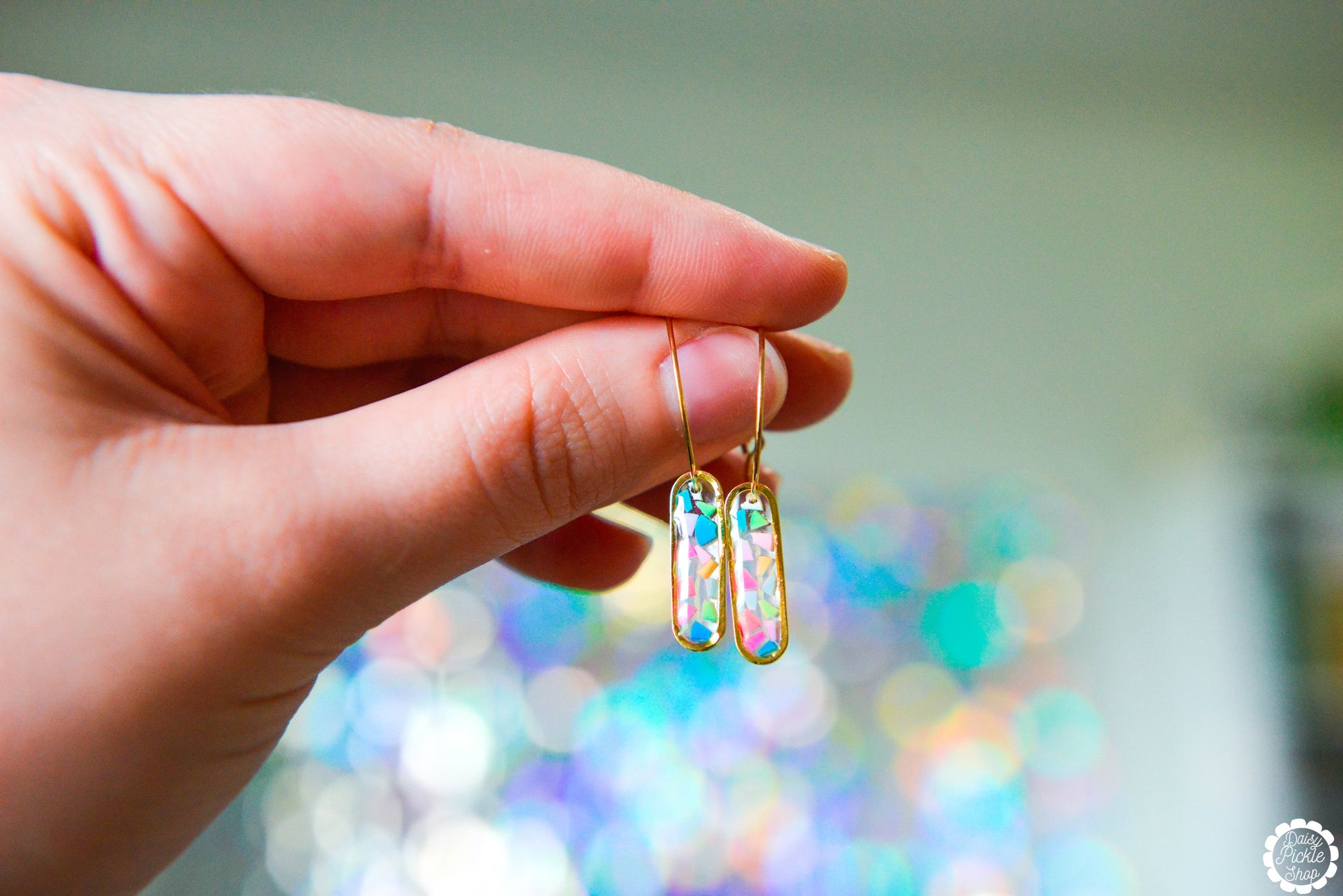 Long Golden Summer Terrazzo Hoop Earrings  Media 4 of 4