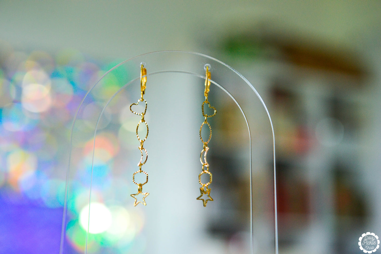 Sparkly Whimsical Golden Shapes Dangle Earrings  Media 2 of 5