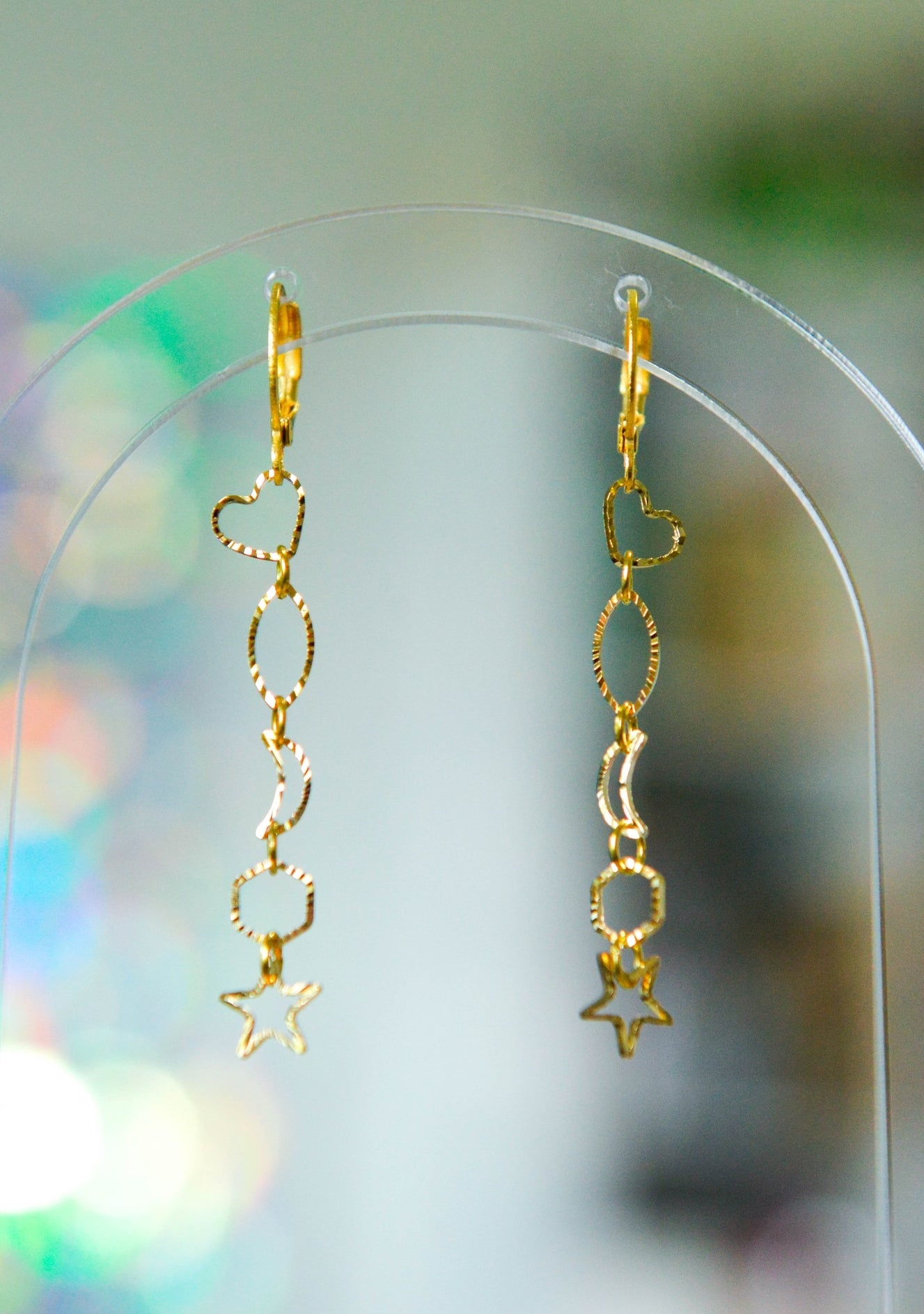 Sparkly Whimsical Golden Shapes Dangle Earrings