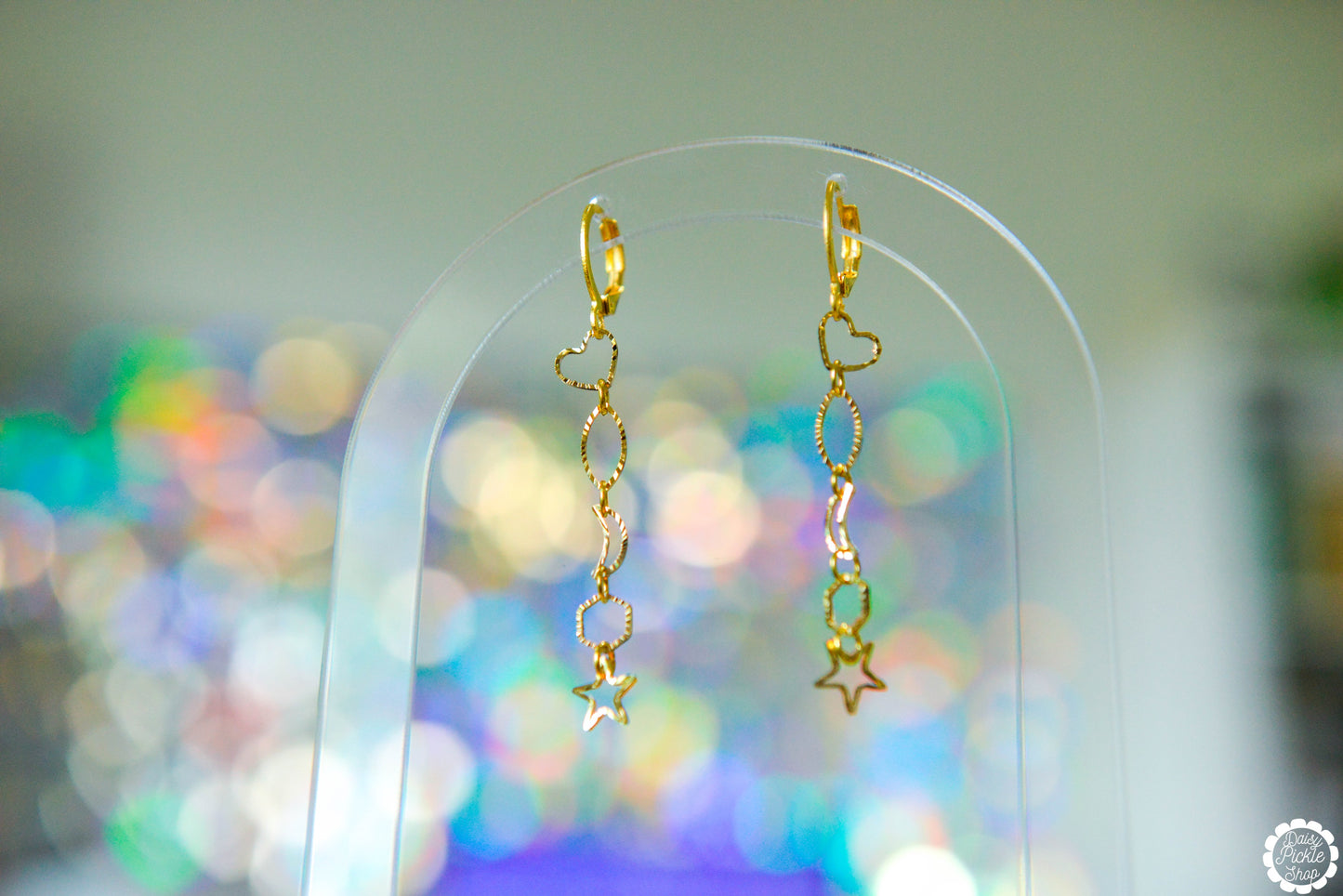 Sparkly Whimsical Golden Shapes Dangle Earrings  Media 4 of 5