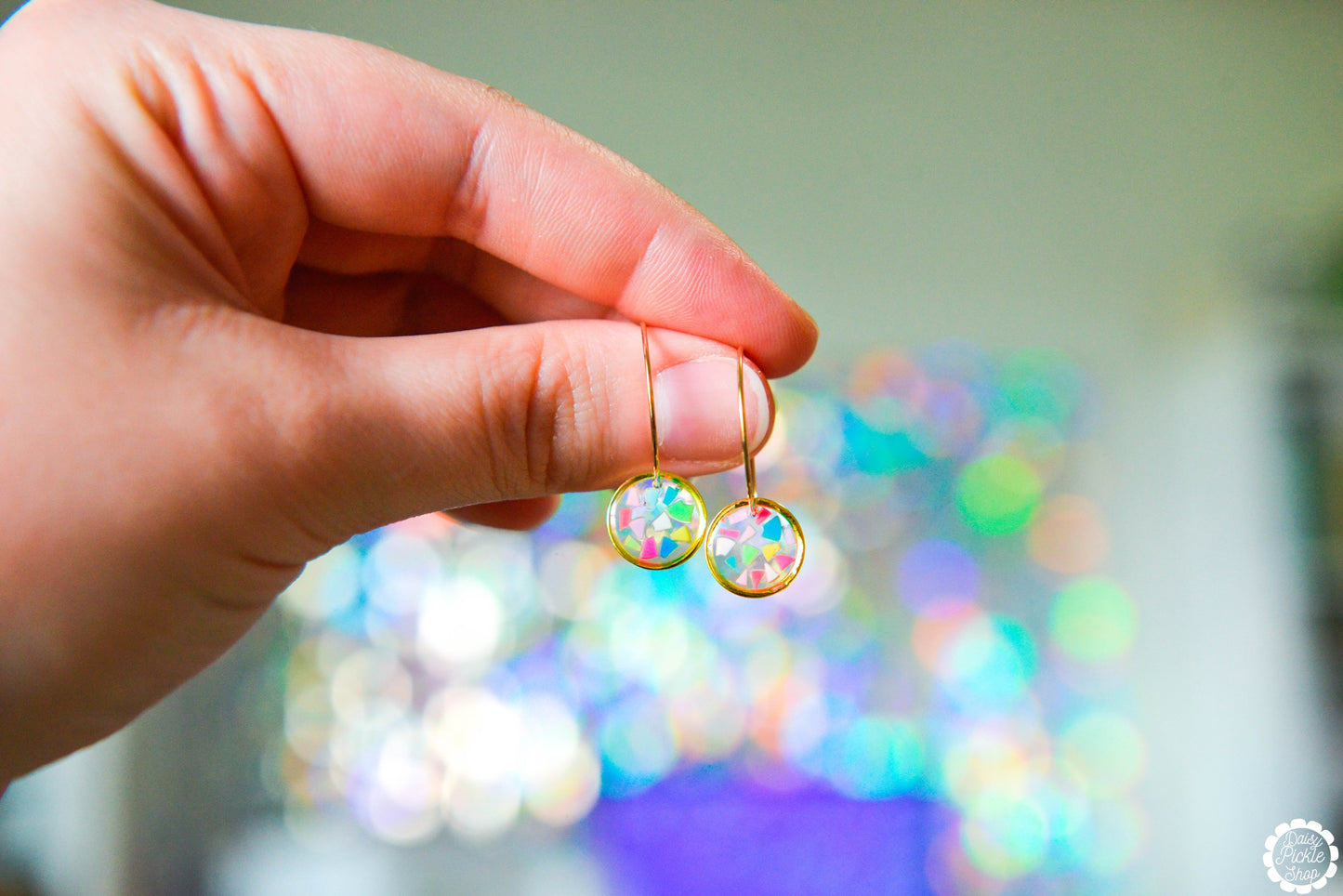 Summer Terrazzo Circle Hoop Earrings  Media 1 of 2