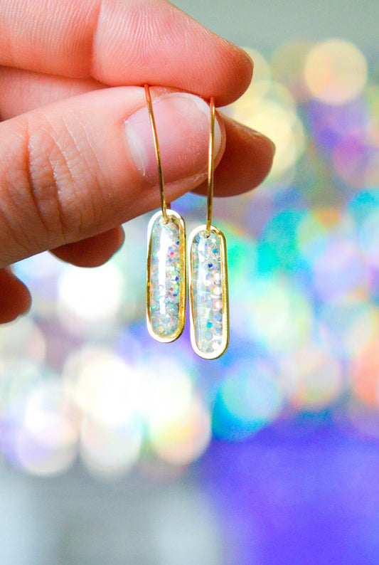 Oval Sparkly Gem Hoop Earrings