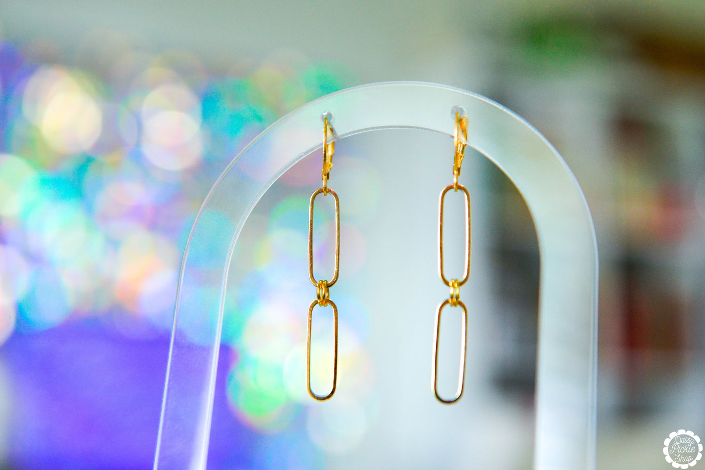 Minimalist Golden Oval Stack Dangle Earrings