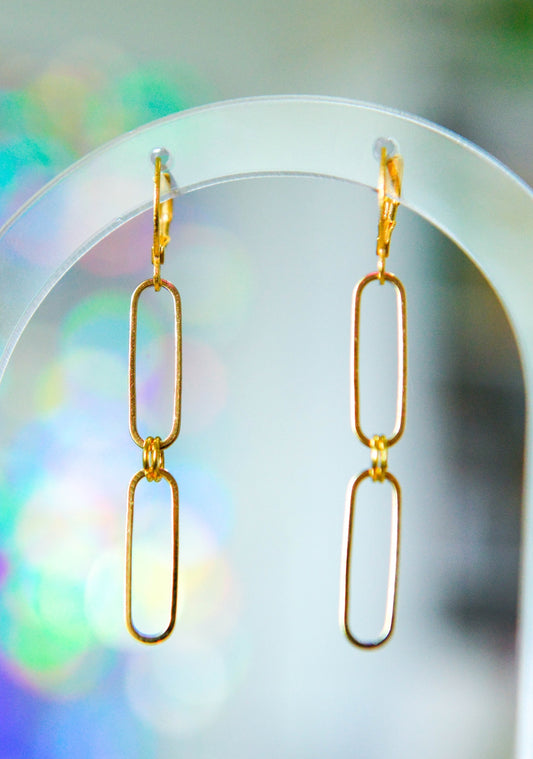 Minimalist Golden Oval Stack Dangle Earrings