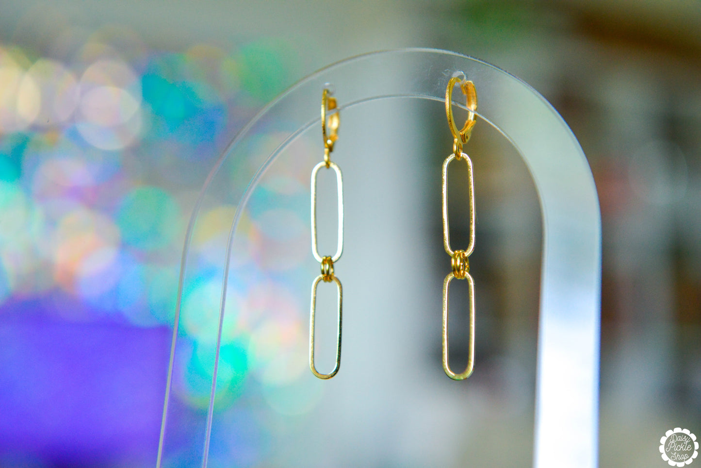 Minimalist Golden Oval Stack Dangle Earrings