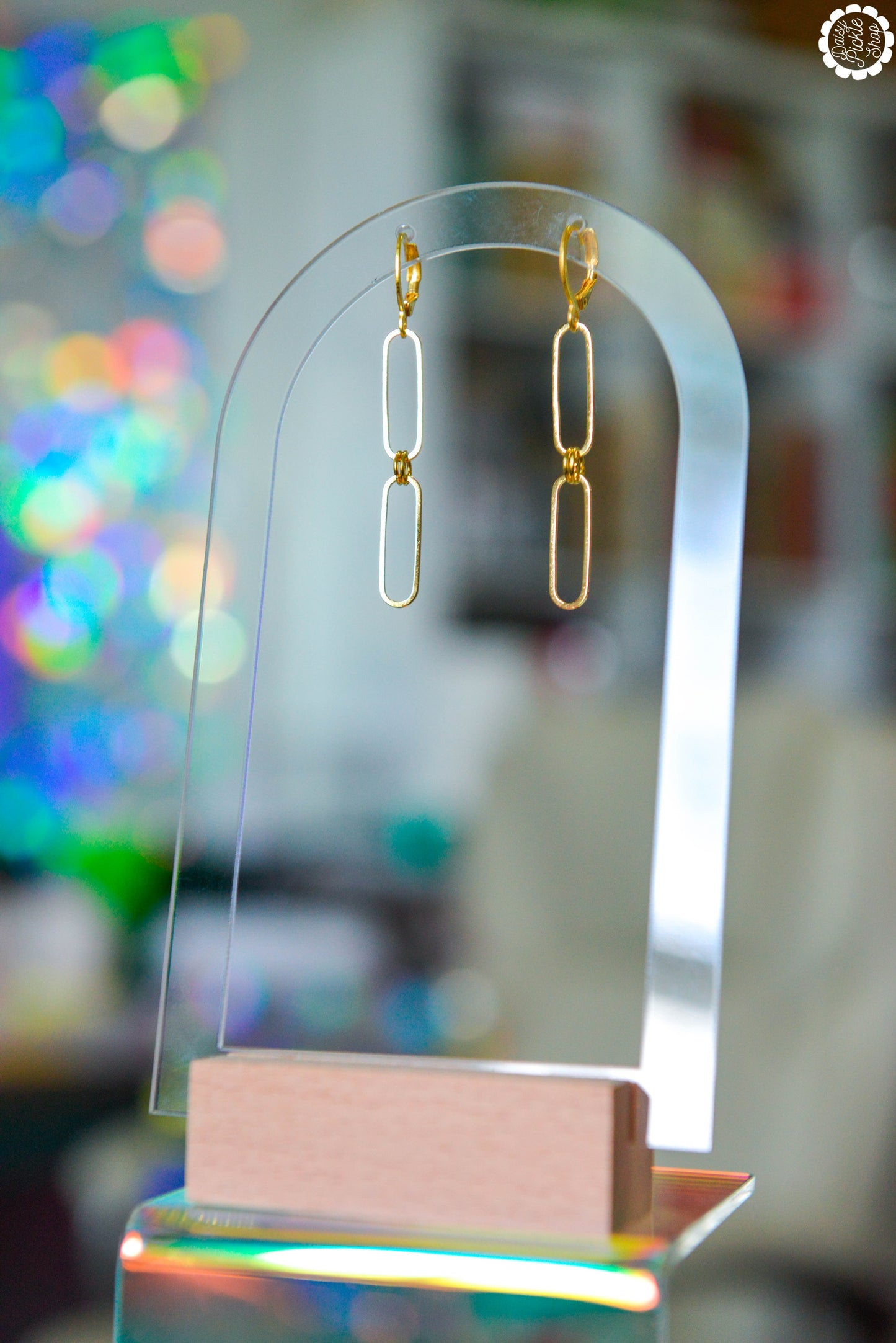 Minimalist Golden Oval Stack Dangle Earrings