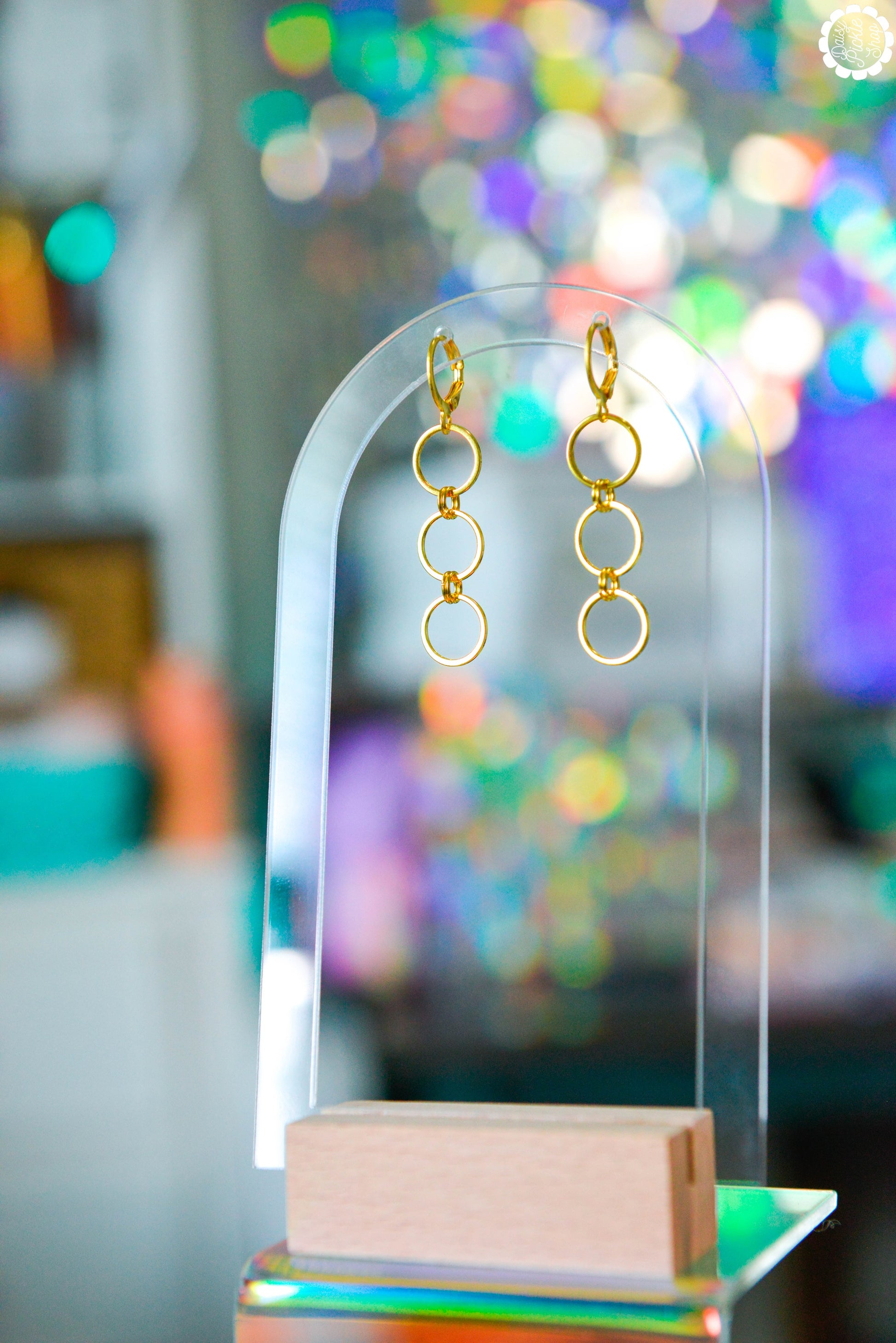 Minimalist Golden Circle Stack Dangle Earrings  Media 2 of 5