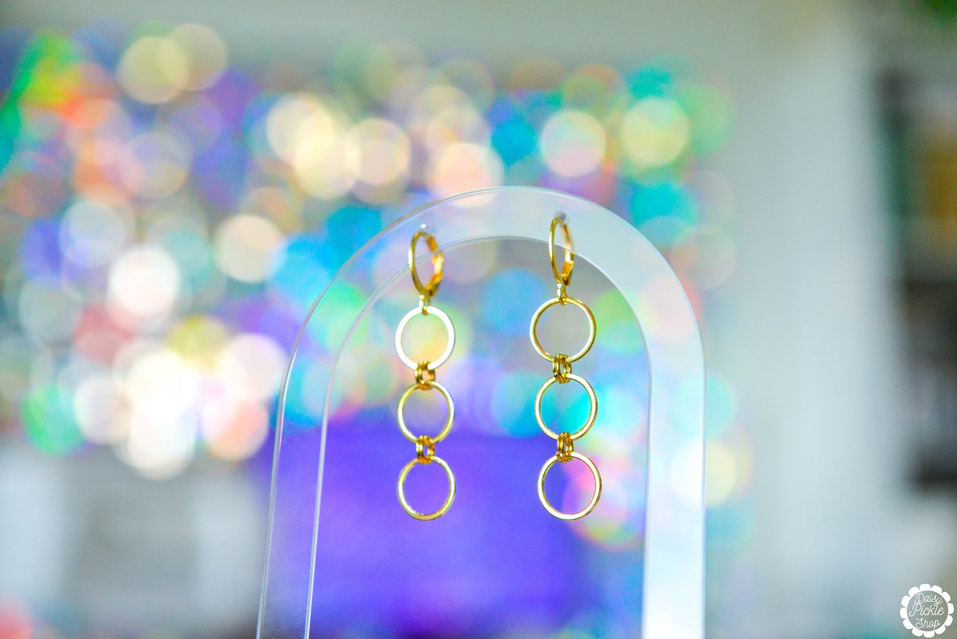 Minimalist Golden Circle Stack Dangle Earrings  Media 5 of 5