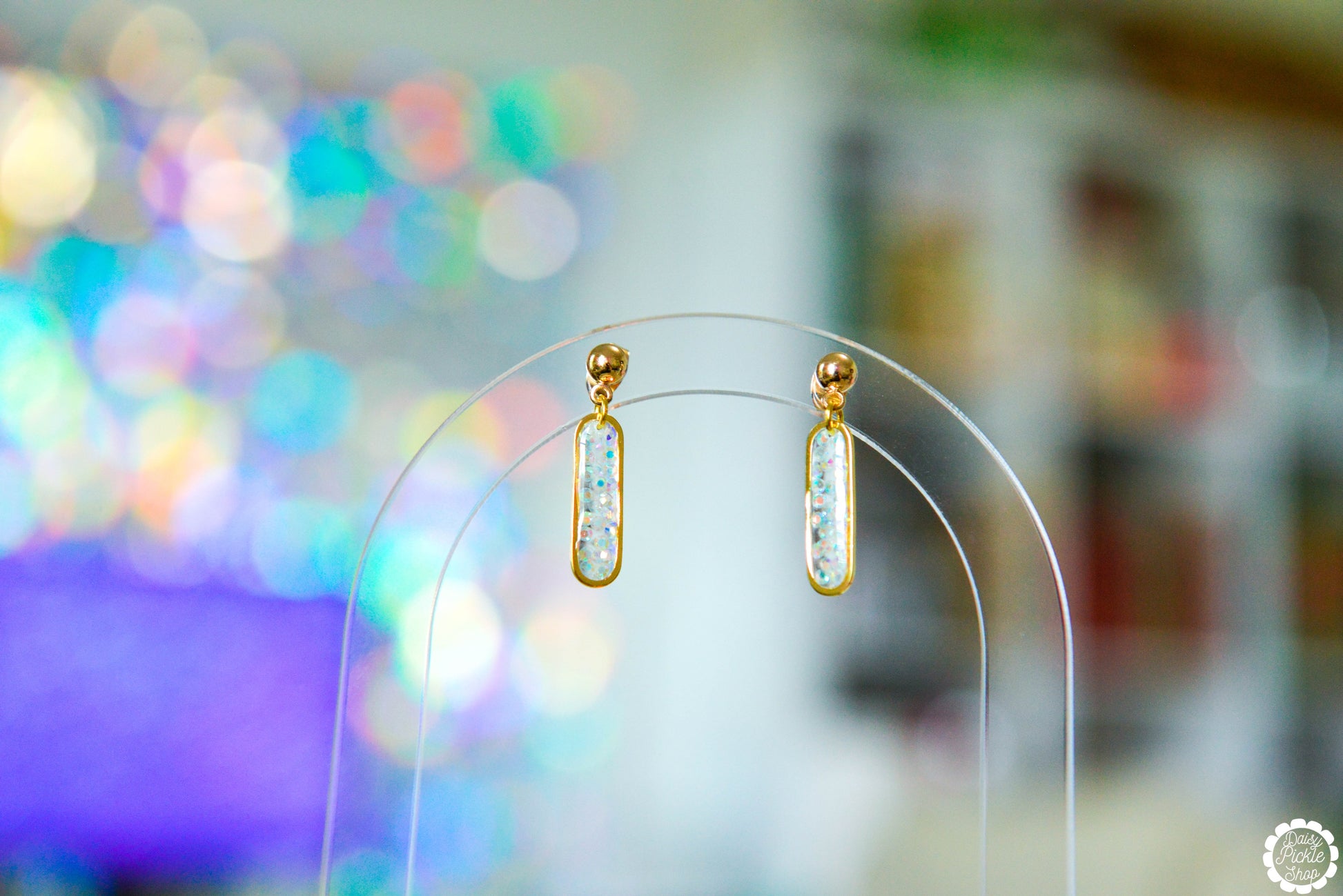 Oval Sparkle Gem Dangle Earrings  Media 2 of 7