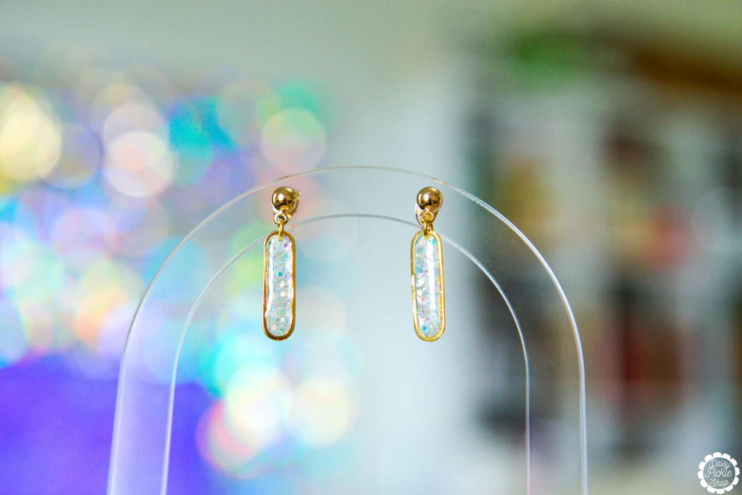 Oval Sparkle Gem Dangle Earrings  Media 1 of 7