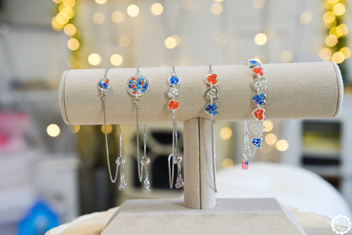 Red White and Blue Terrazzo Circle Bracelet  Media 6 of 6