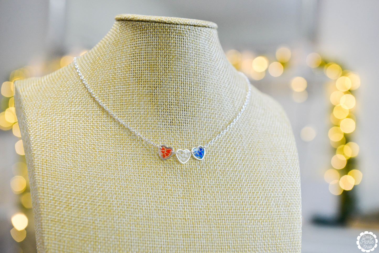 Red White and Blue Terrazzo Heart Trio Necklace  Media 4 of 4