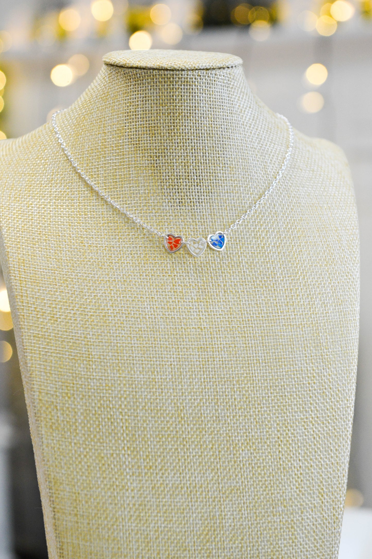 Red White and Blue Terrazzo Heart Trio Necklace  Media 1 of 4