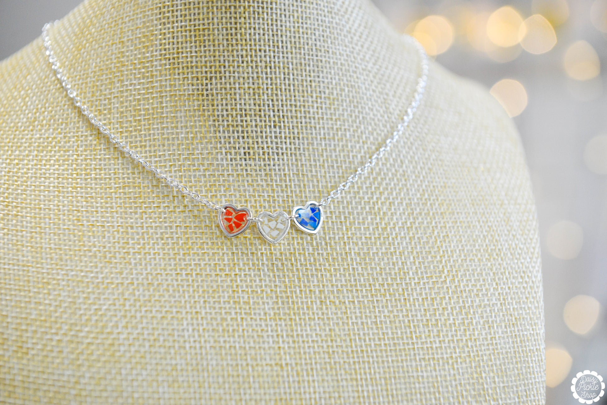 Red White and Blue Terrazzo Heart Trio Necklace  Media 2 of 4