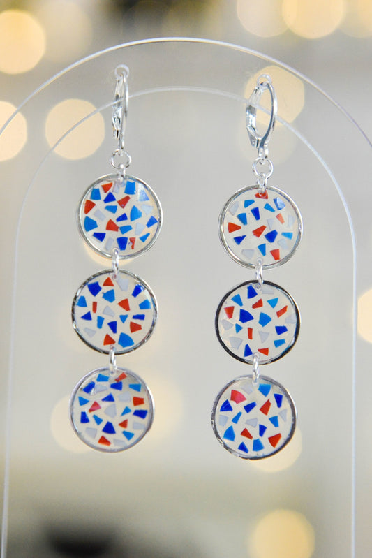 Red White and Blue Terrazzo Circle Stack Earrings  Media 1 of 4