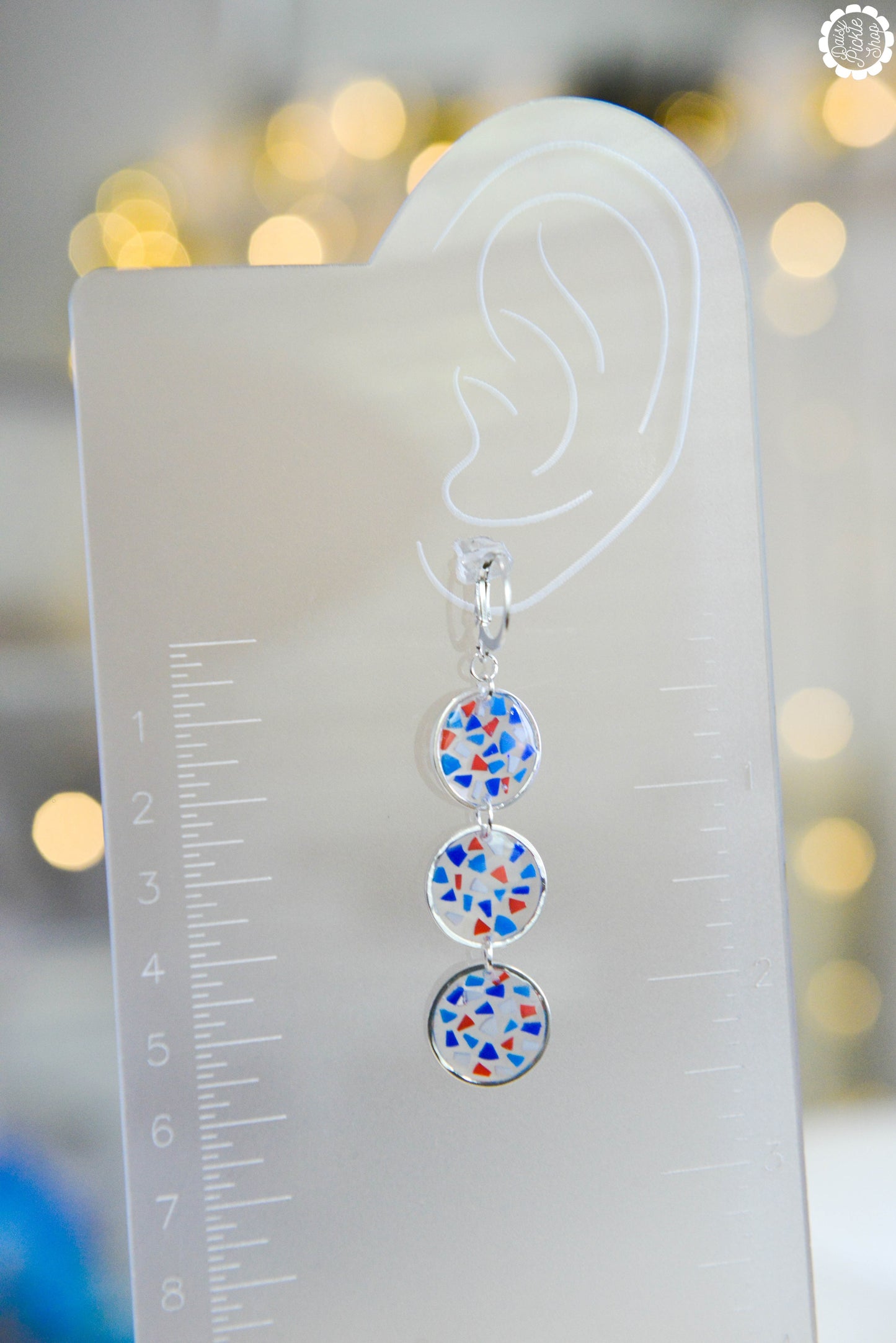 Red White and Blue Terrazzo Circle Stack Earrings  Media 4 of 4