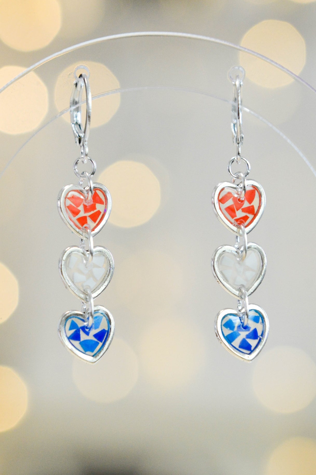 Red White and Blue Heart Earrings  Media 1 of 3