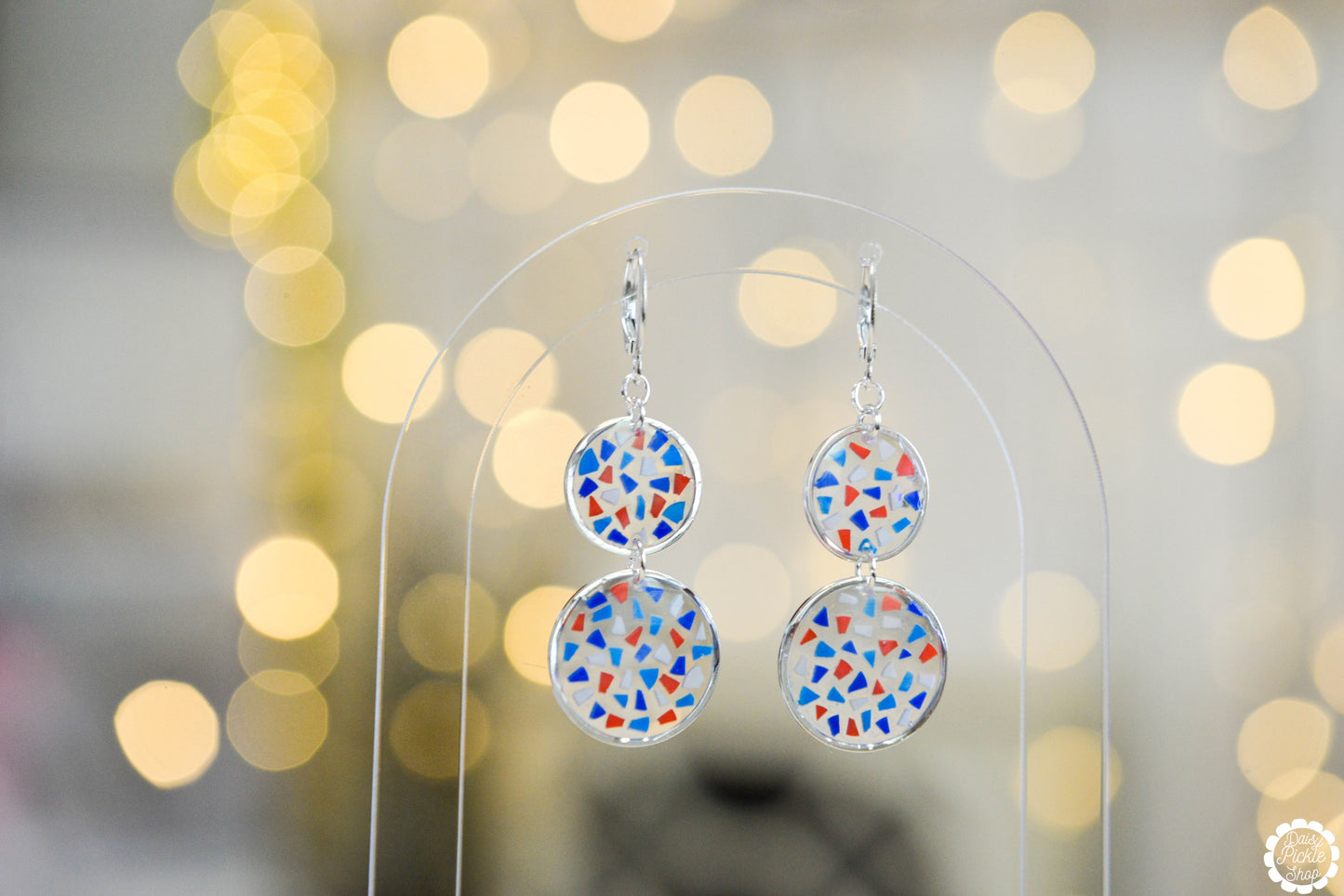 Red White and Blue Circle Earrings  Media 4 of 4